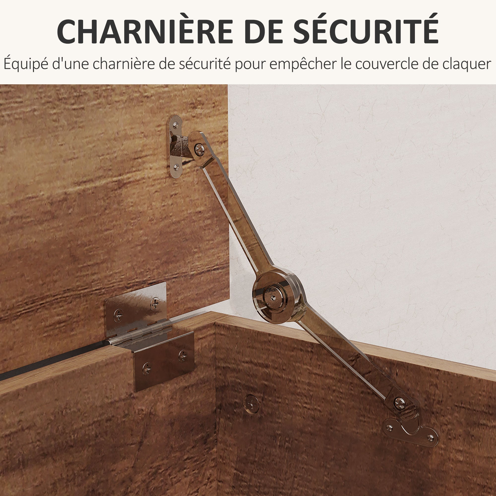 Coffre de rangement, banc de rangement avec couvercle rabattable et charnières de sécurité, banc chaussures, meuble d'entrée, couloir, chambre, salon, 100 x 40 x 40 cm, marron grain bois