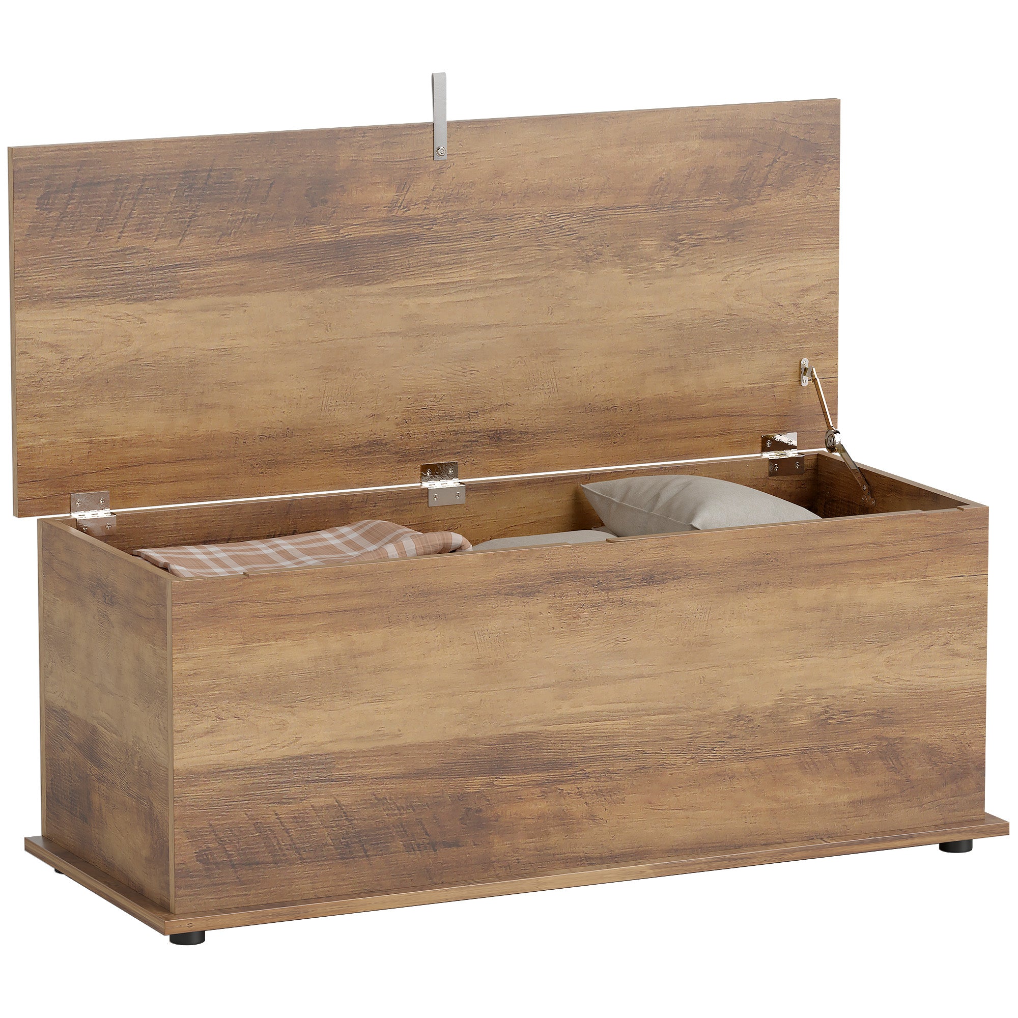 Coffre de rangement, banc de rangement avec couvercle rabattable et charnières de sécurité, banc chaussures, meuble d'entrée, couloir, chambre, salon, 100 x 40 x 40 cm, marron grain bois