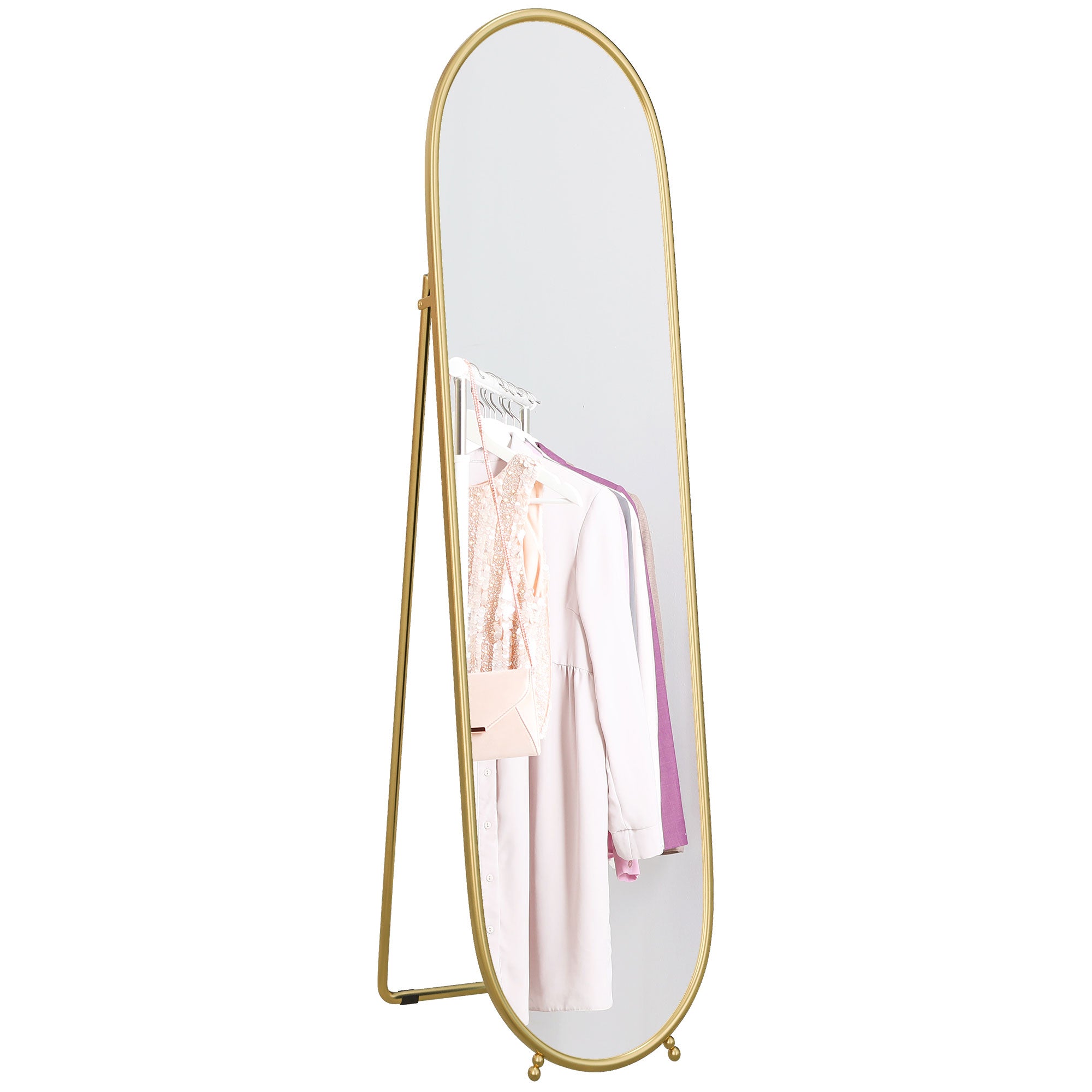 Grand miroir sur pied, miroir ovale, cadre en métal doré, avec support pour entrée, chambre, dressing, 40 x 160 cm