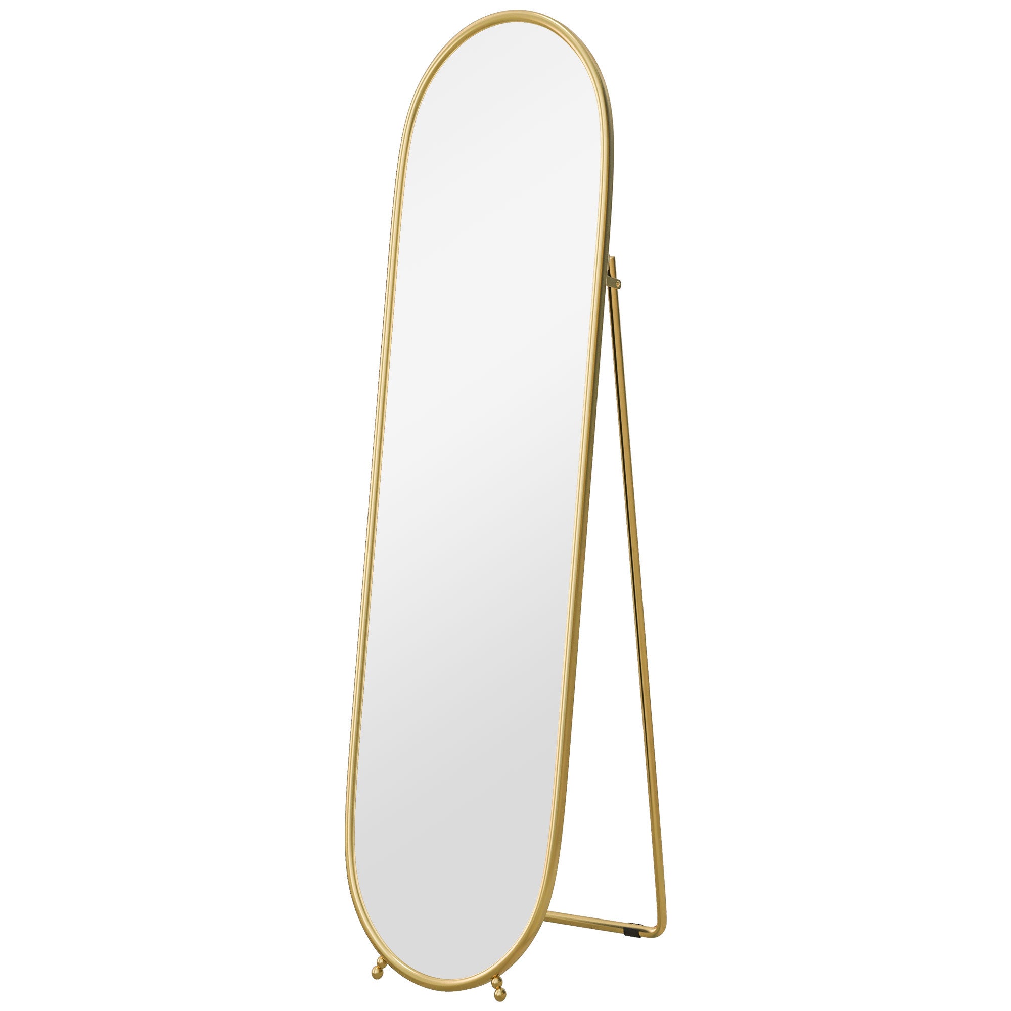 Grand miroir sur pied, miroir ovale, cadre en métal doré, avec support pour entrée, chambre, dressing, 40 x 160 cm