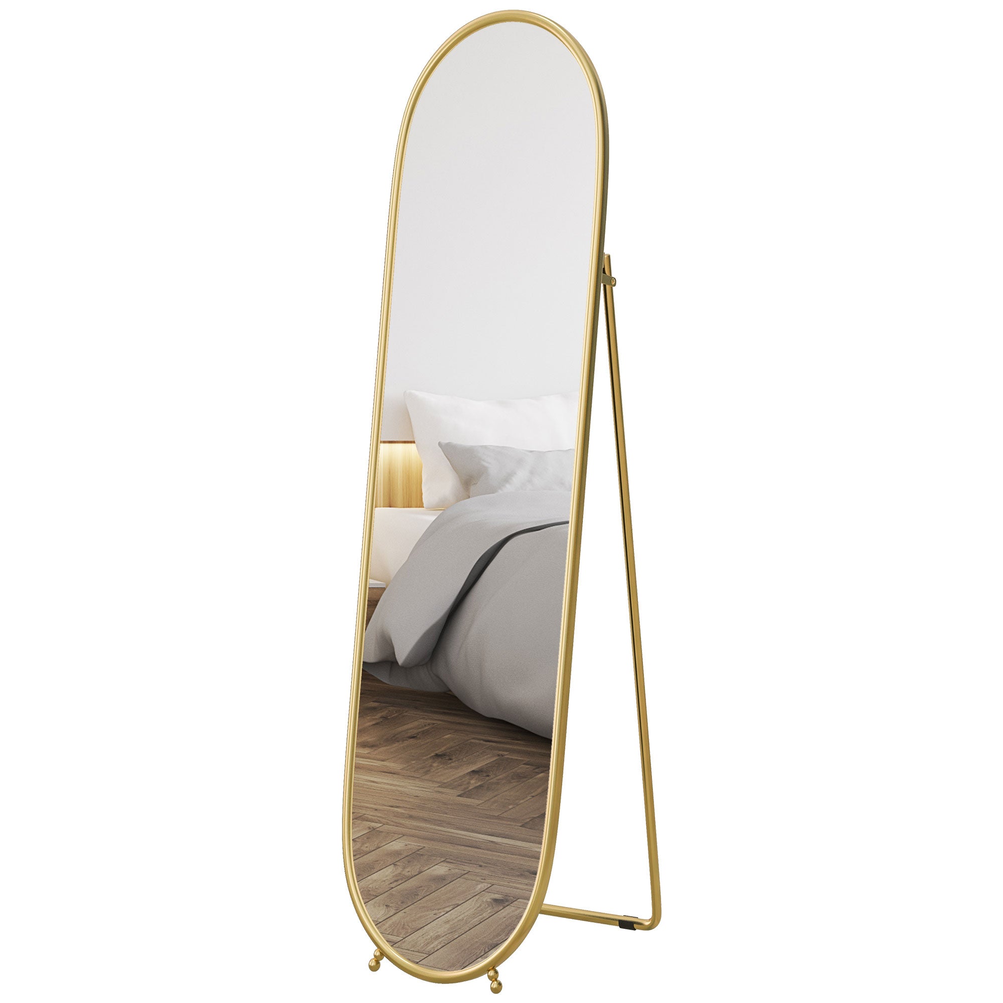 Grand miroir sur pied, miroir ovale, cadre en métal doré, avec support pour entrée, chambre, dressing, 40 x 160 cm