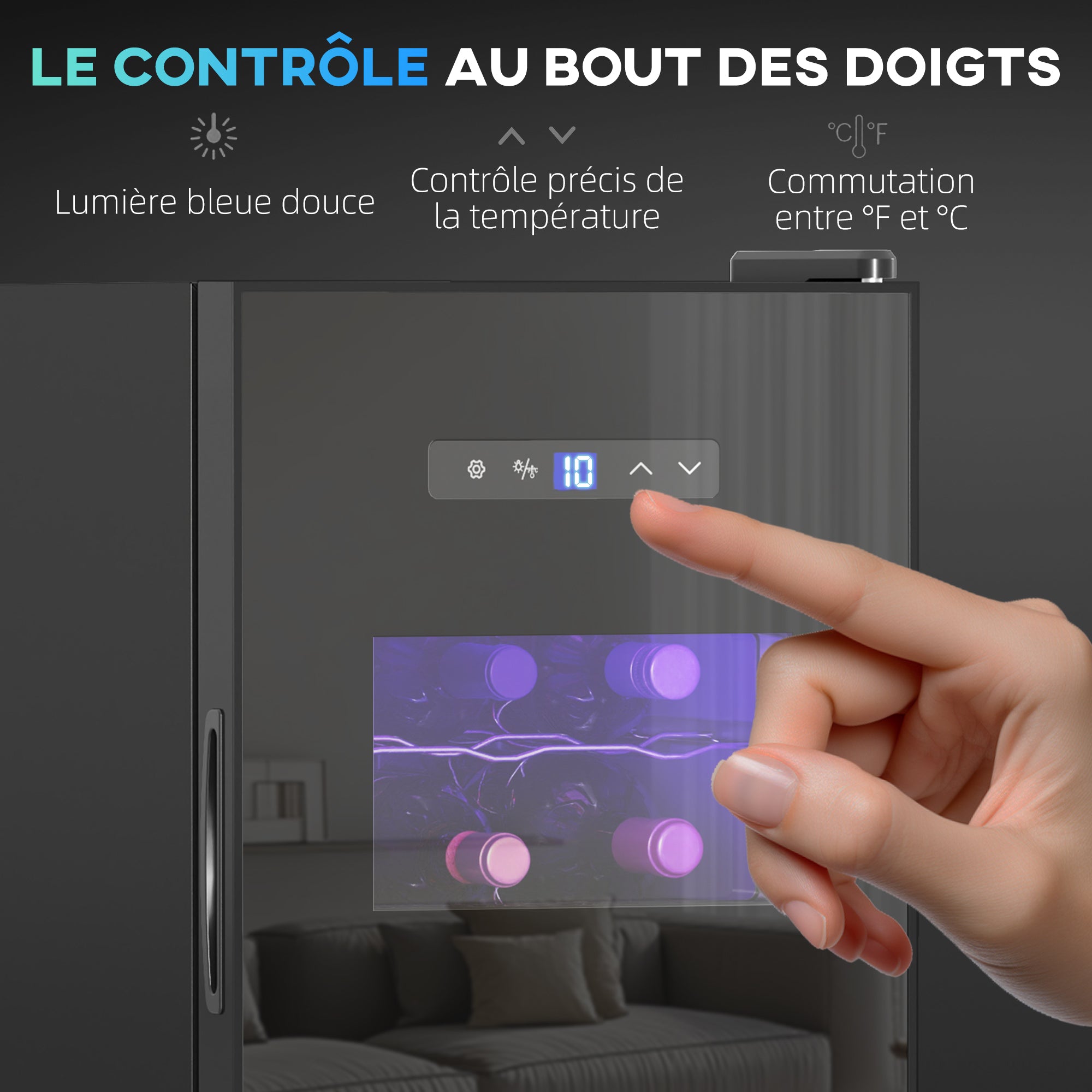 Cave à vin 15 bouteilles 39L réfrigérateur à vin thermoélectrique et silencieux - porte en verre, éclairage LED, écran tactile numérique, frigo vin contrôle de température 8-18°C, noir
