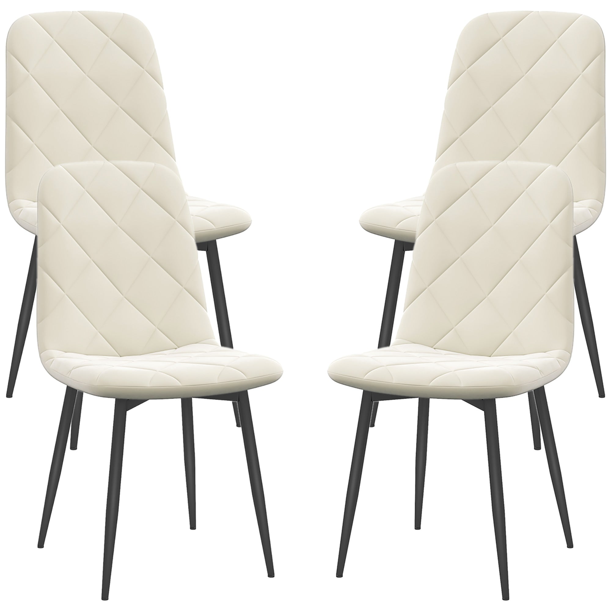 Lot de 4 chaises de salle à manger, chaises de cuisine rembourrées avec dossier haut, pieds en acier et tissu effet velours, pour salon, chambre, cuisine, crème