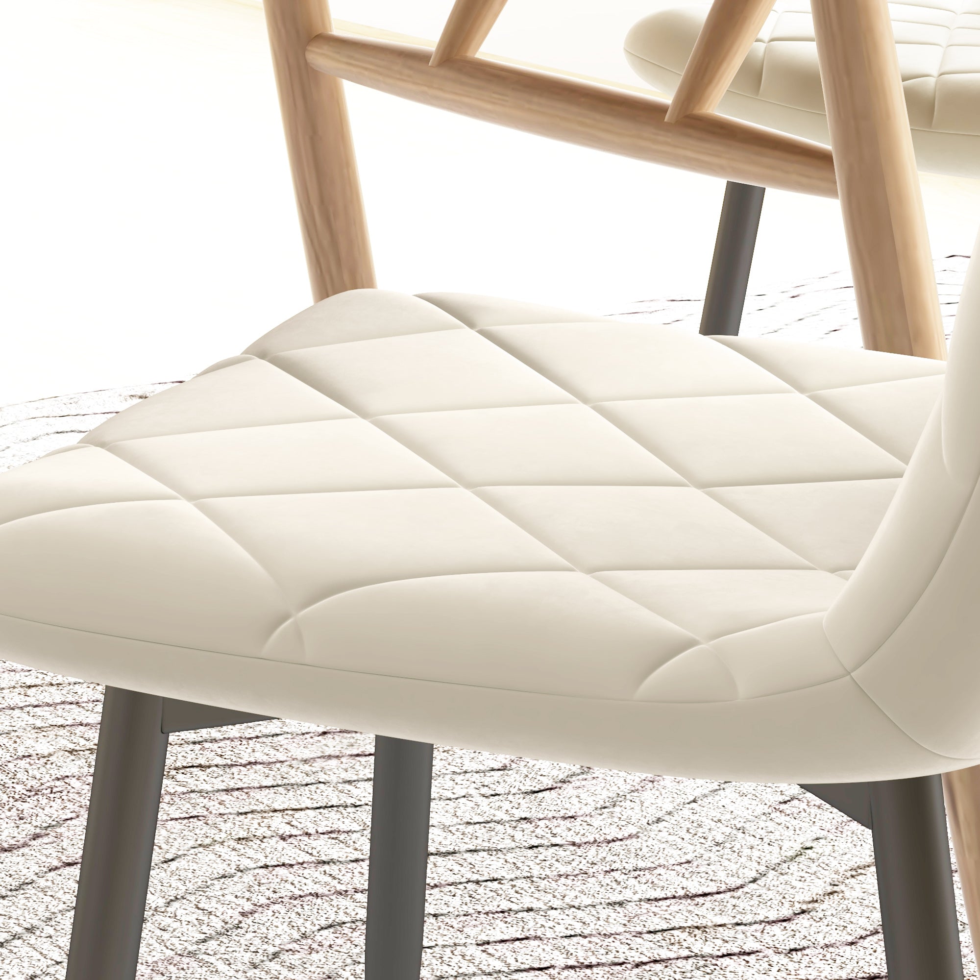 Lot de 4 chaises de salle à manger, chaises de cuisine rembourrées avec dossier haut, pieds en acier et tissu effet velours, pour salon, chambre, cuisine, crème