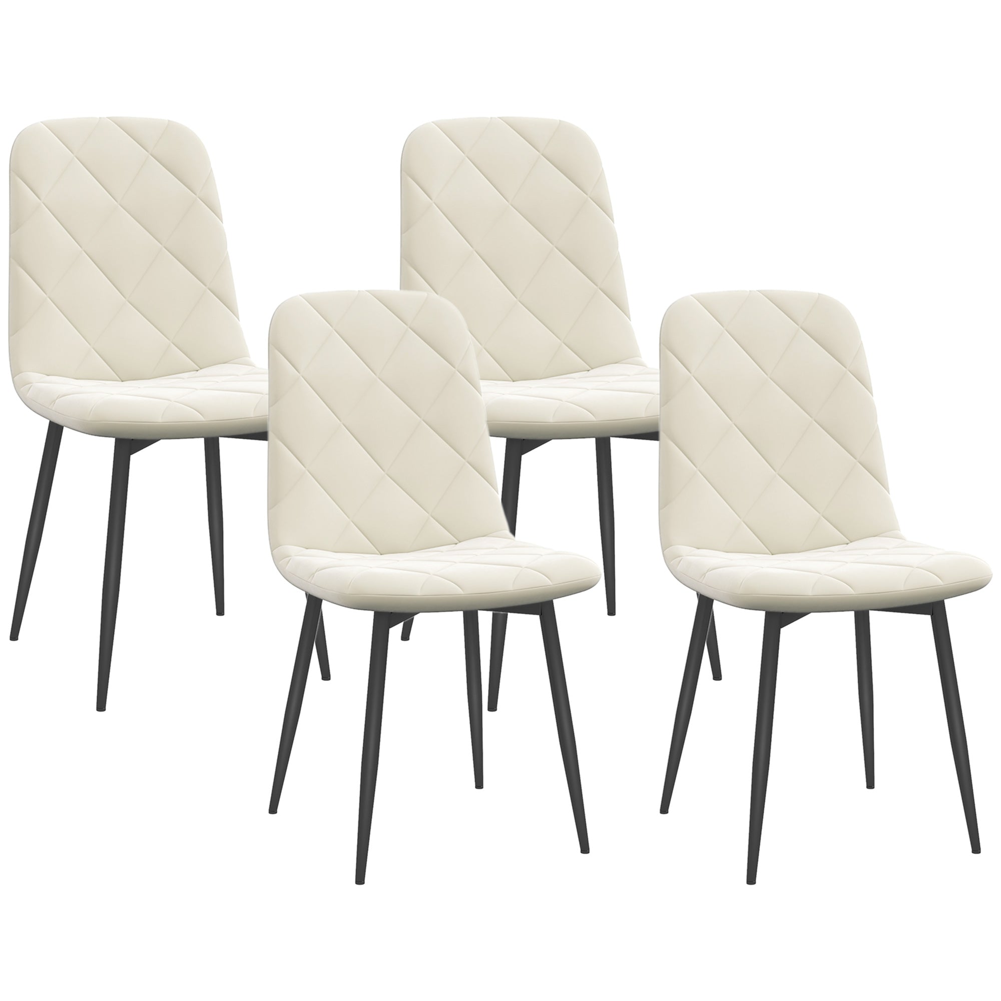 Lot de 4 chaises de salle à manger, chaises de cuisine rembourrées avec dossier haut, pieds en acier et tissu effet velours, pour salon, chambre, cuisine, crème