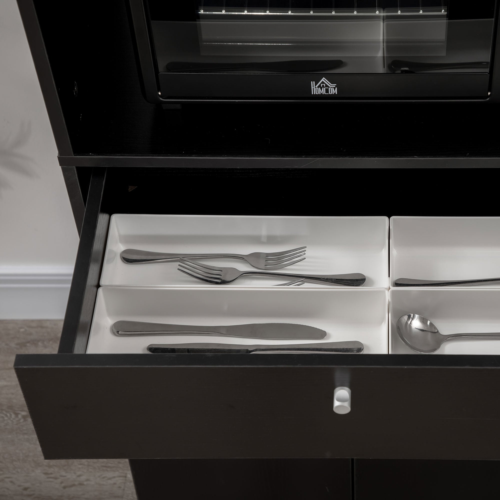 Meuble de micro-onde armoire cuisine meuble de rangement multi-rangements buffet avec 2 placards 4 niches tiroir coulissant dim. 90L x 40l x 120H cm en bois noir