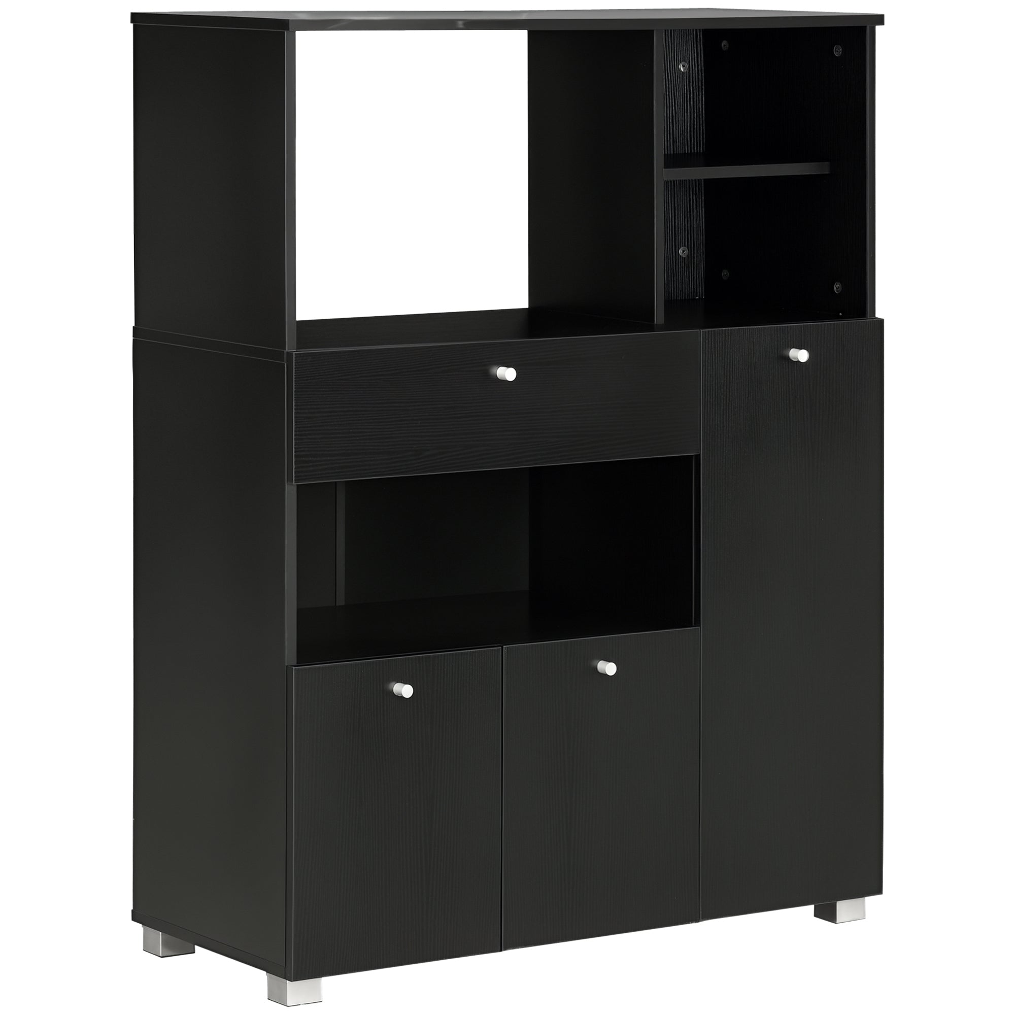 Meuble de micro-onde armoire cuisine meuble de rangement multi-rangements buffet avec 2 placards 4 niches tiroir coulissant dim. 90L x 40l x 120H cm en bois noir