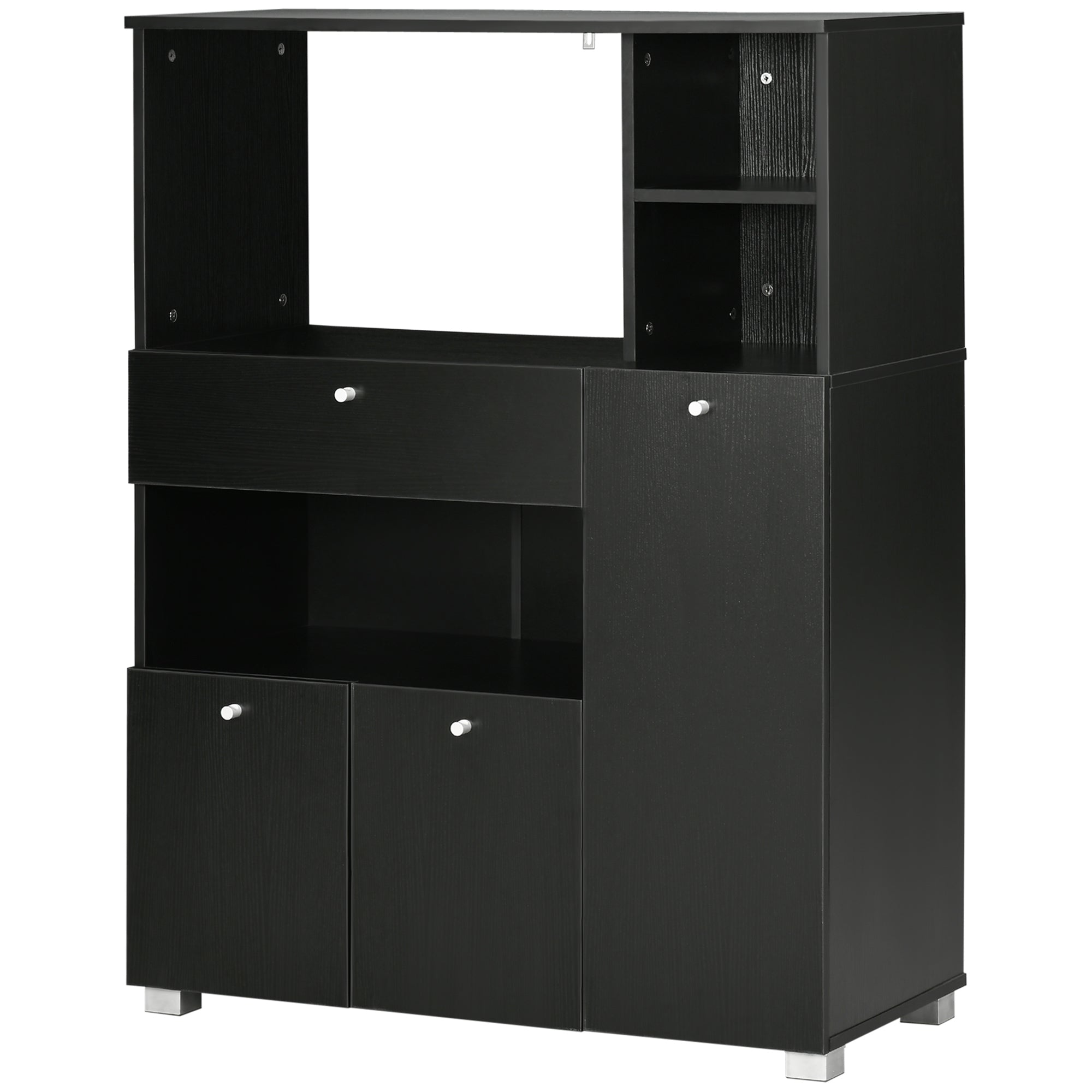Meuble de micro-onde armoire cuisine meuble de rangement multi-rangements buffet avec 2 placards 4 niches tiroir coulissant dim. 90L x 40l x 120H cm en bois noir