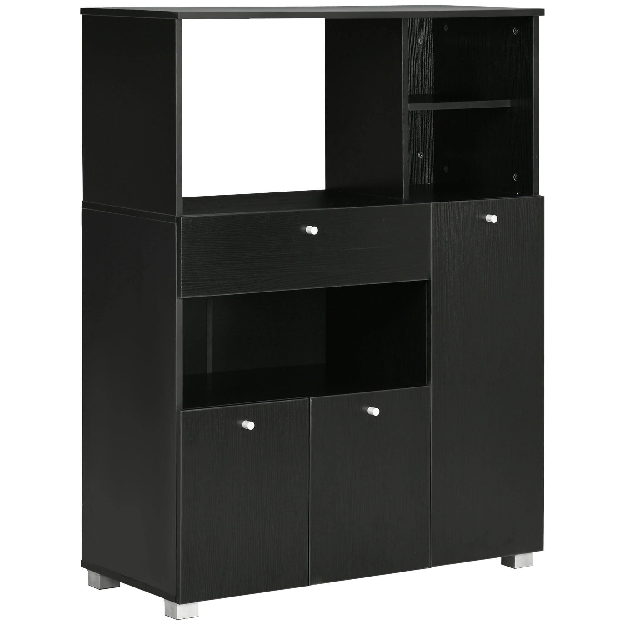 Meuble de micro-onde armoire cuisine meuble de rangement multi-rangements buffet avec 2 placards 4 niches tiroir coulissant dim. 90L x 40l x 120H cm en bois noir