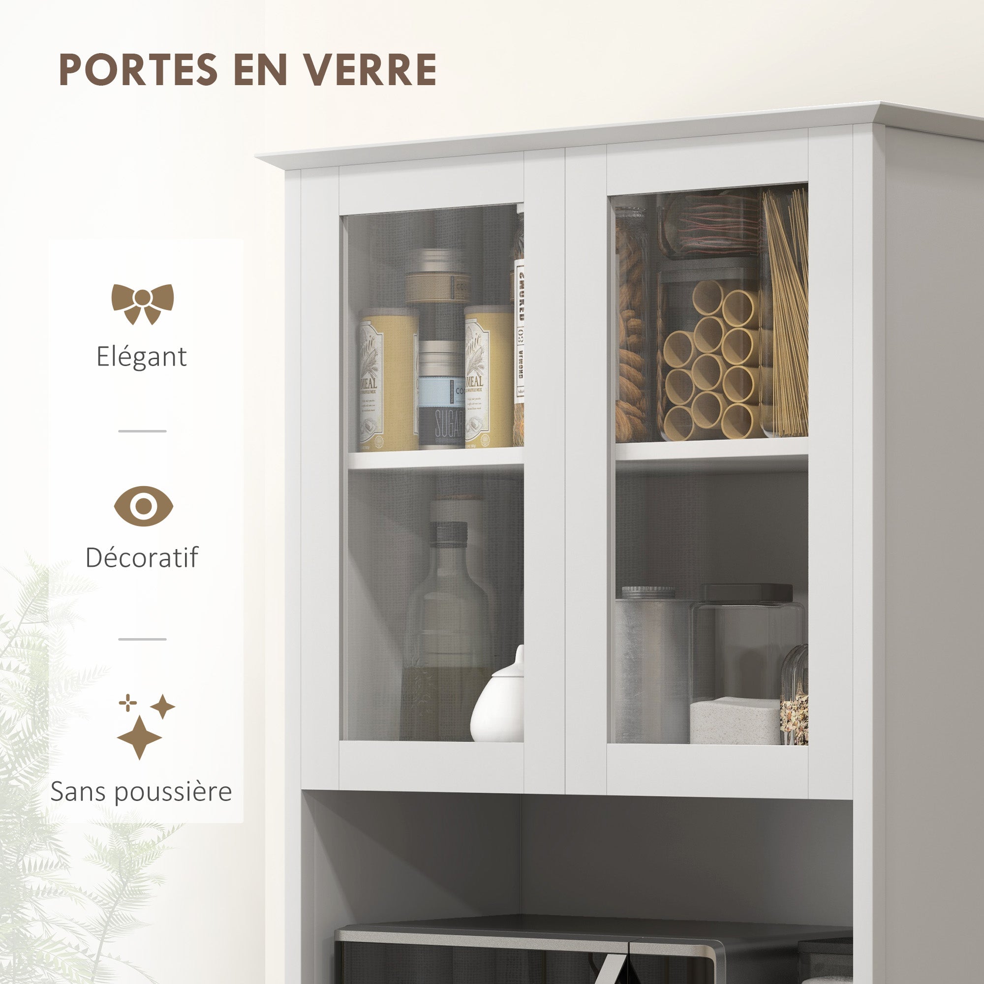 Buffet de cuisine meuble de rangement placard 2 portes 3 tiroirs et niche centrale dim. 68L x 38l x 172H cm en bois blanc