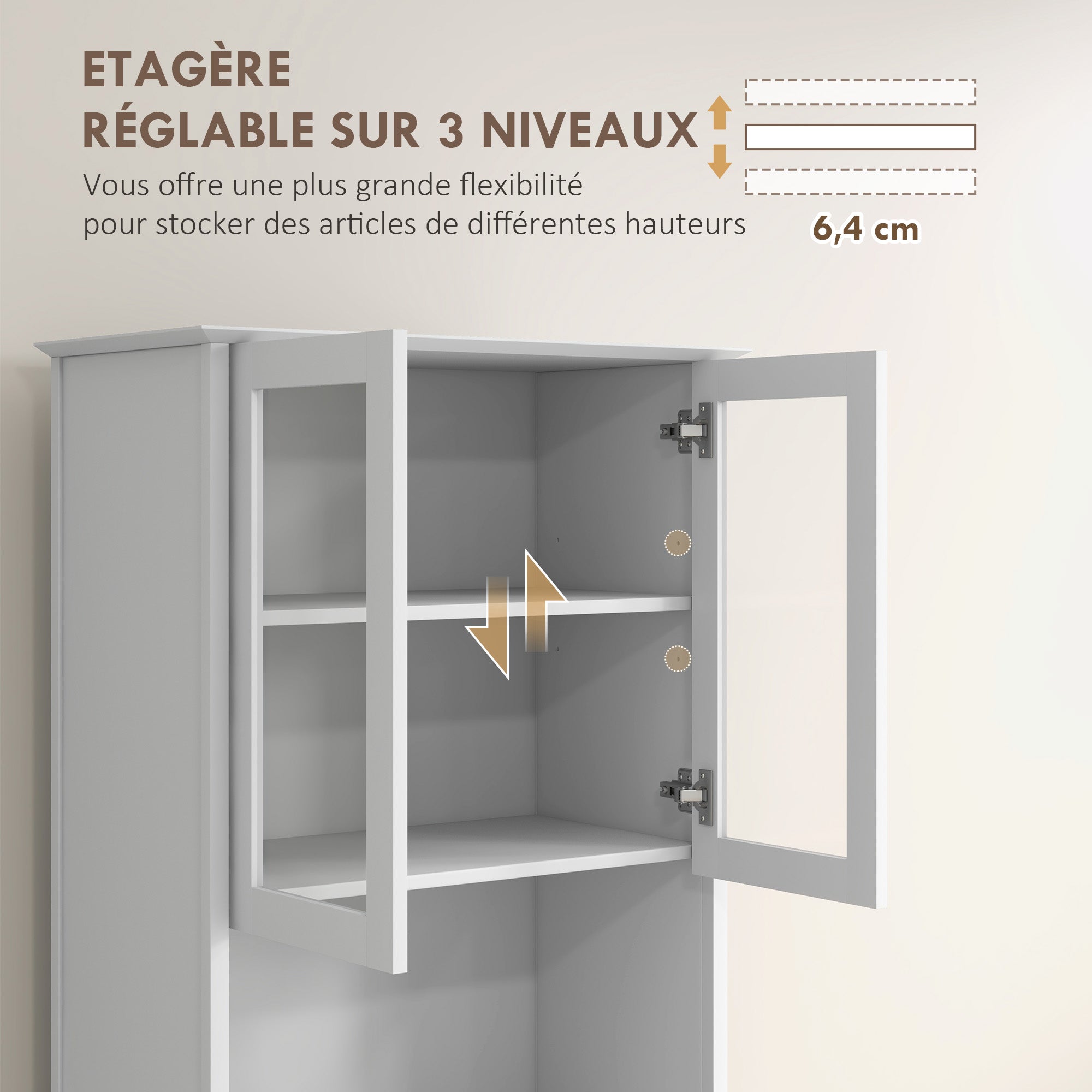 Buffet de cuisine meuble de rangement placard 2 portes 3 tiroirs et niche centrale dim. 68L x 38l x 172H cm en bois blanc