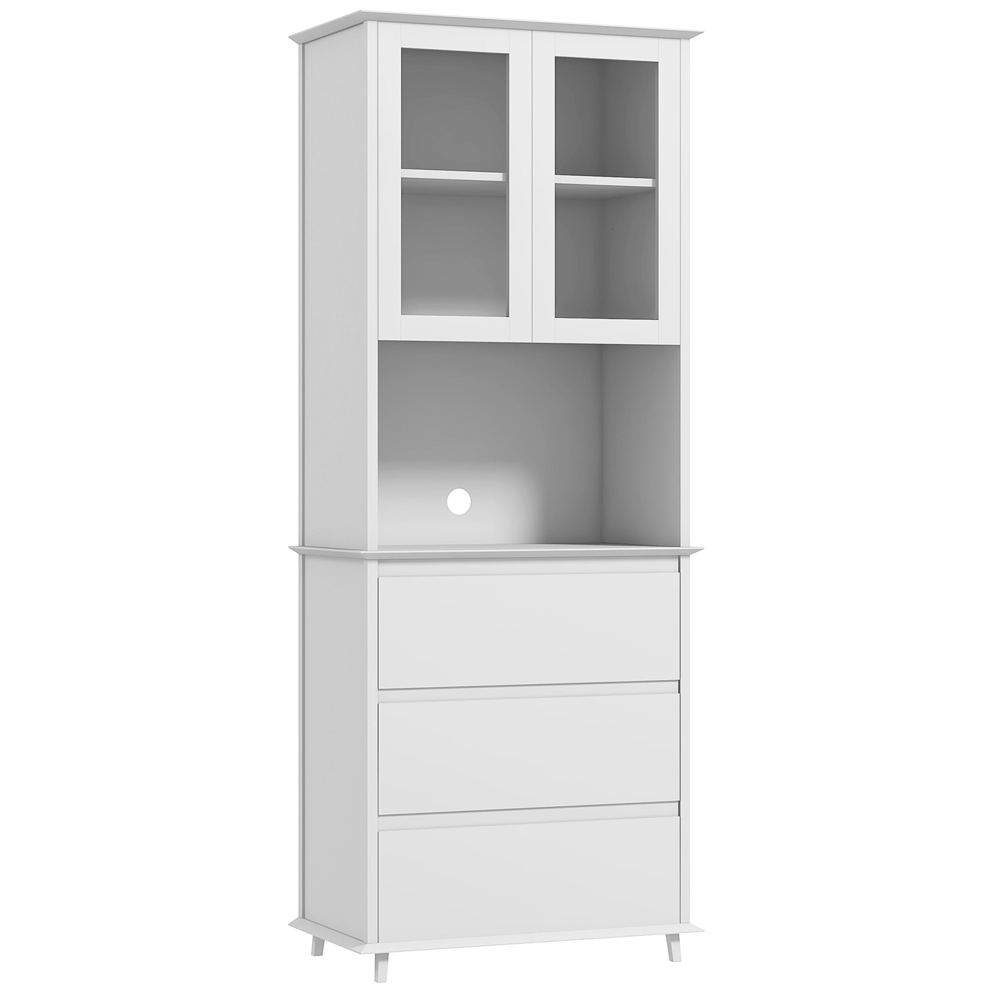 Buffet de cuisine meuble de rangement placard 2 portes 3 tiroirs et niche centrale dim. 68L x 38l x 172H cm en bois blanc