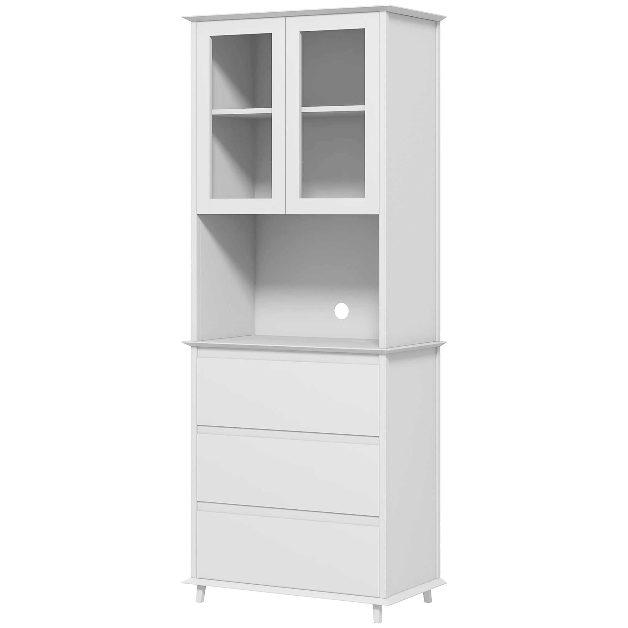 Buffet de cuisine meuble de rangement placard 2 portes 3 tiroirs et niche centrale dim. 68L x 38l x 172H cm en bois blanc
