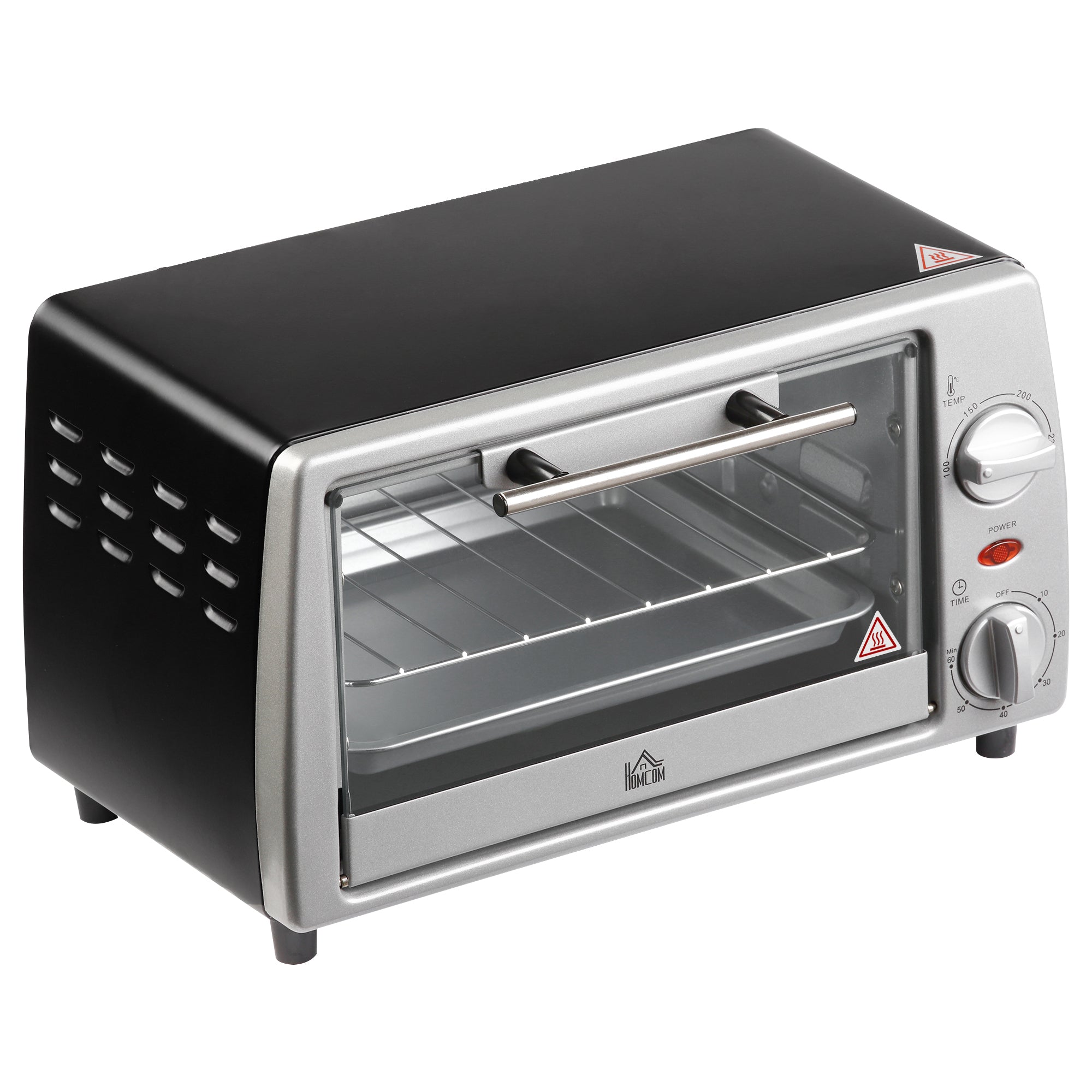 Mini four électrique 10L avec 1 grille et 1 plateau, température réglable de 100°C à 230°C, Minuteur 60 min, 36,5x26x22cm, argent