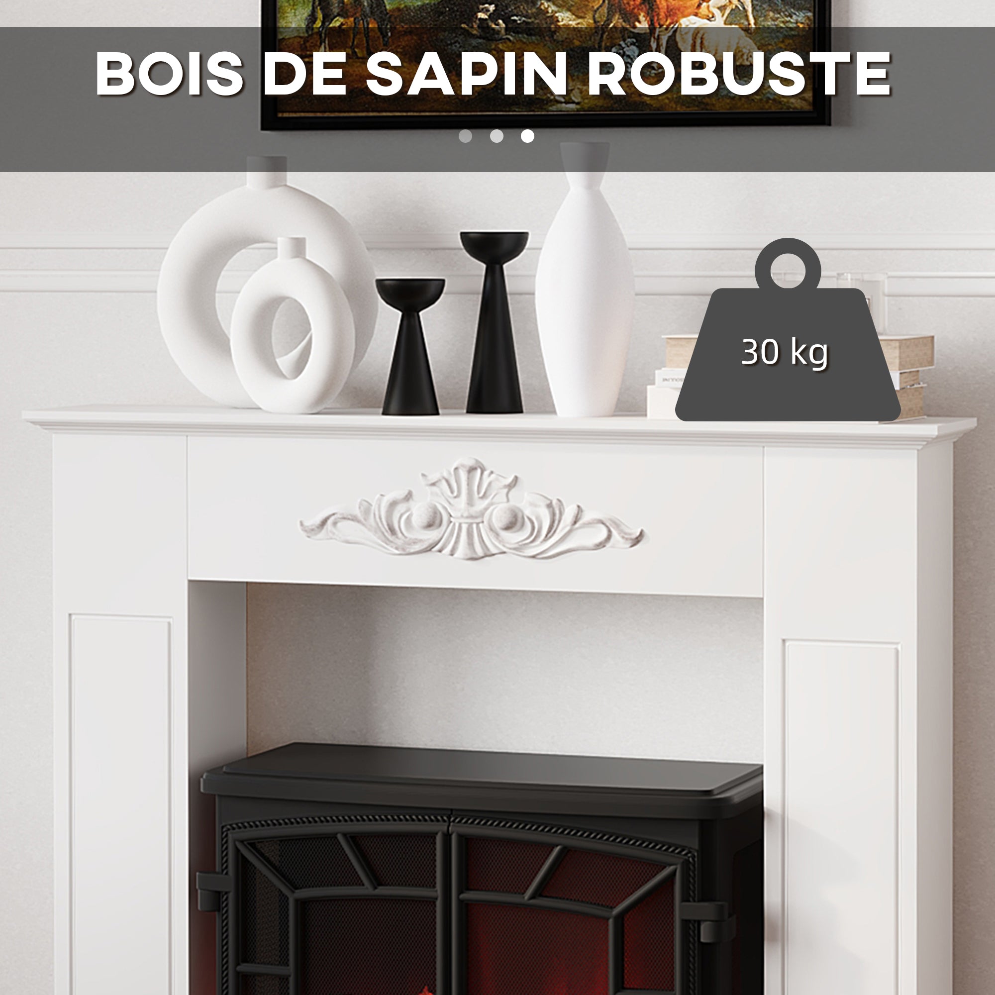 Manteau de cheminée encadrement cadre décoratif pour cheminée électrique 101 x 19 x 100 cm bois massif blanc