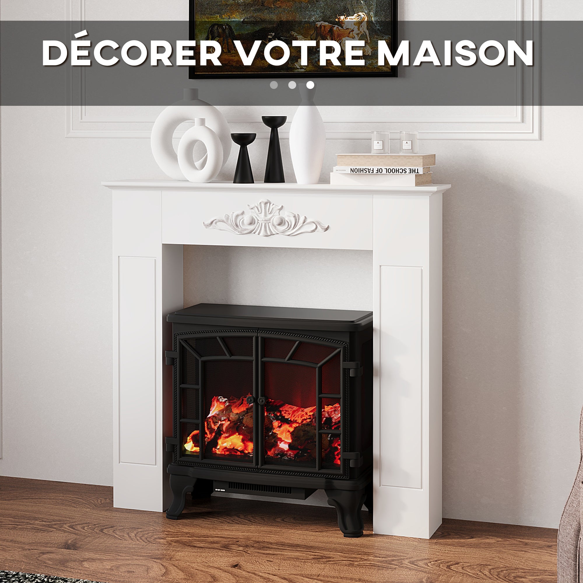 Manteau de cheminée encadrement cadre décoratif pour cheminée électrique 101 x 19 x 100 cm bois massif blanc