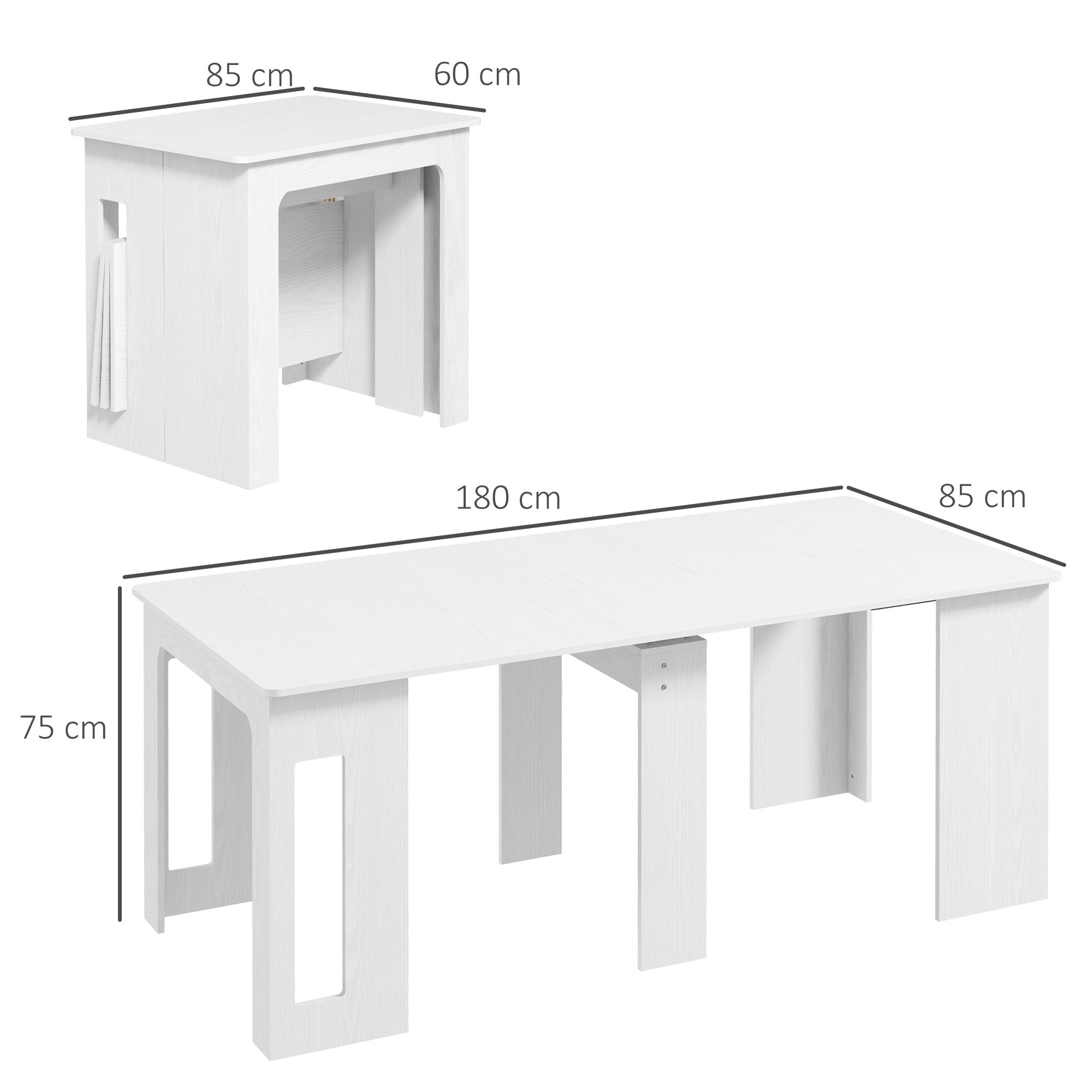 Table à manger pliante, table pliante cuisine rectangulaire extensible jusqu'à 6 personnes, pour petits espaces, salle à manger, blanc