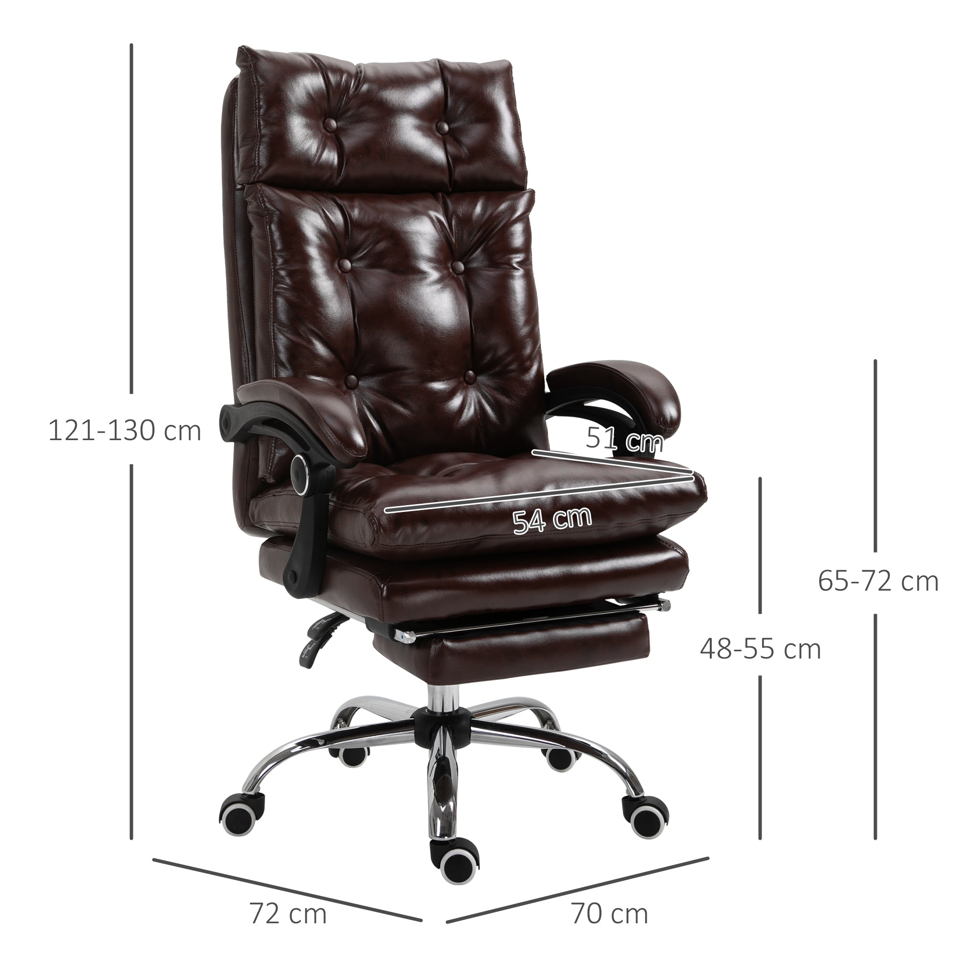 Fauteuil de bureau, chaise de bureau ergonomique avec hauteur réglable, dossier inclinable et repose-pied rétractable et pivotant à 360°, cuir synthétique, pour chambre, télétravail, marron
