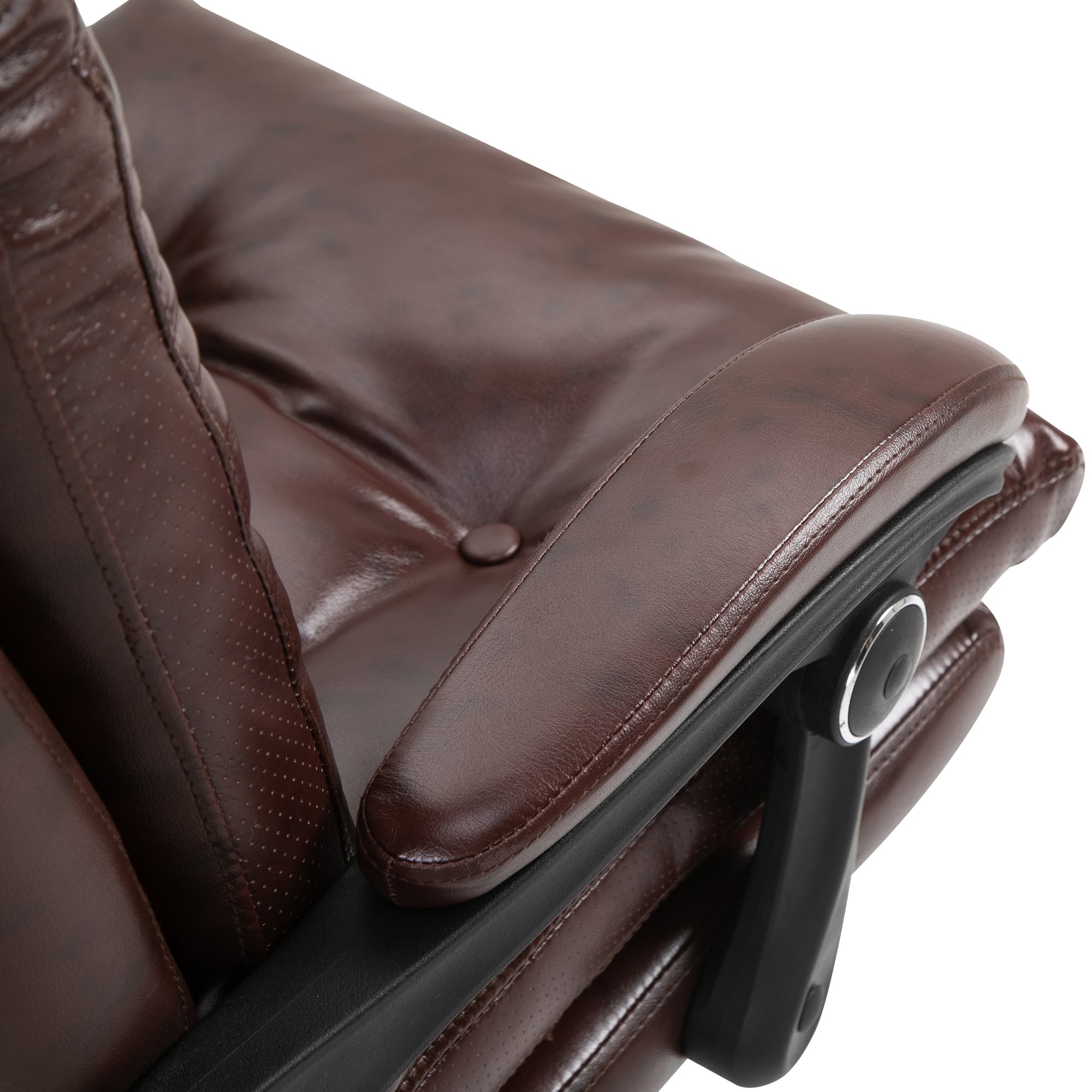 Fauteuil de bureau, chaise de bureau ergonomique avec hauteur réglable, dossier inclinable et repose-pied rétractable et pivotant à 360°, cuir synthétique, pour chambre, télétravail, marron