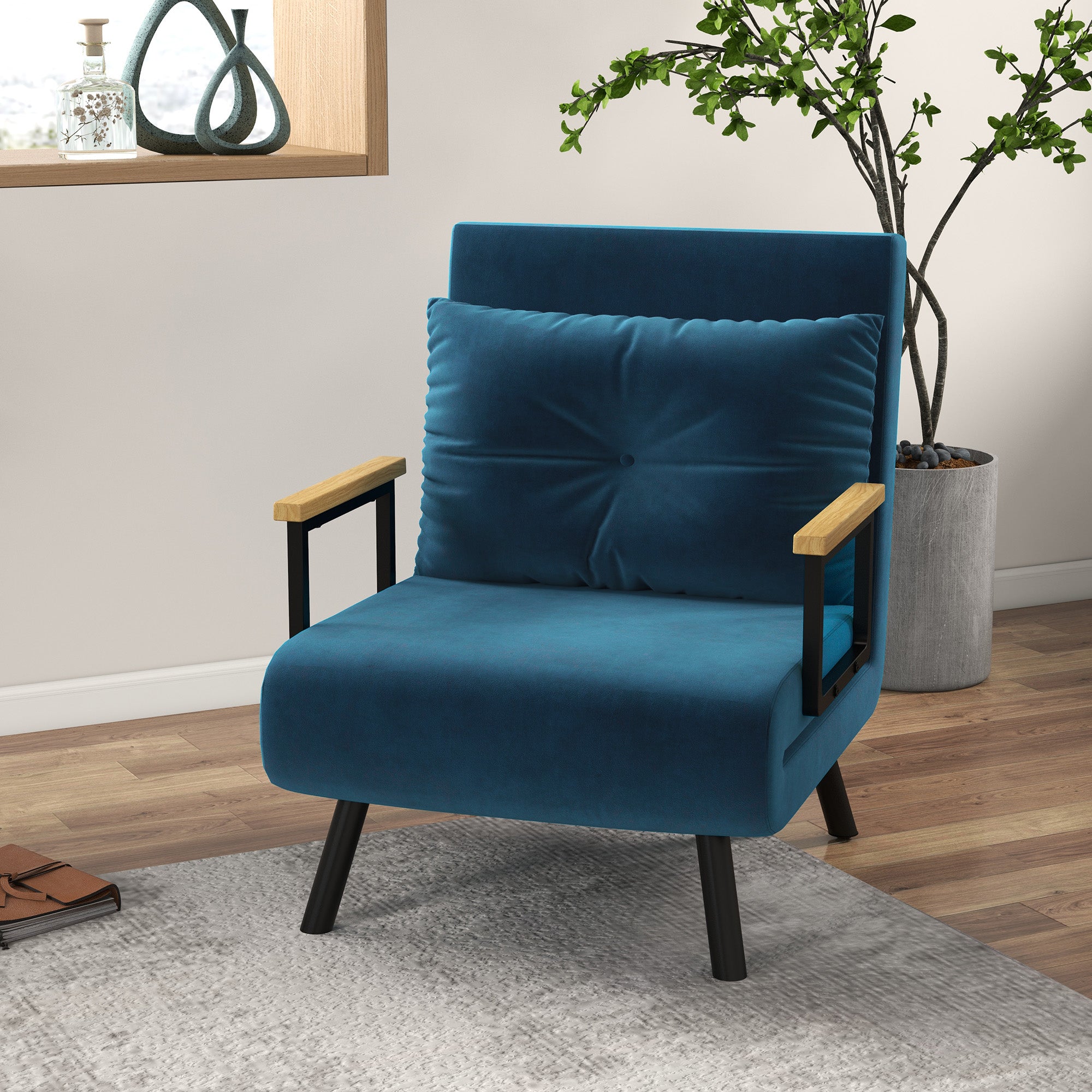 Fauteuil convertible 1 place chauffeuse 4 en 1 canapé convertible fauteuil lit avec dossier réglable en 5 positions, coussin inclus, canapé-lit 1 place pour invités, salon, charge 120 kg bleu