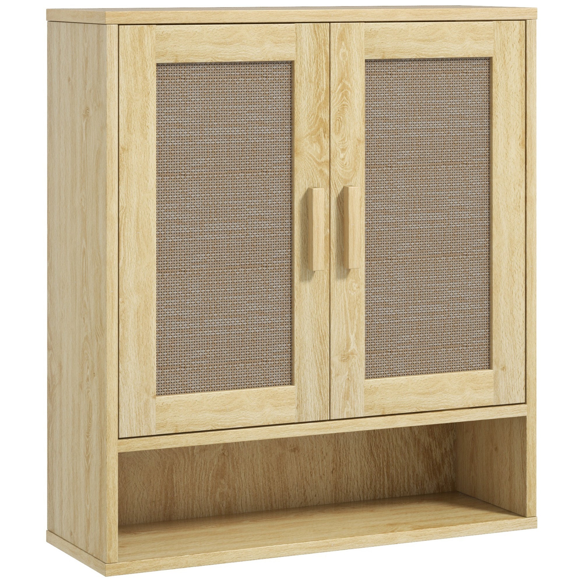Meuble mural salle de bain, meuble wc suspendu, avec étagère réglable, double porte et étagère ouverte, 59 x 20 x 66,5 cm, effet bois de chêne
