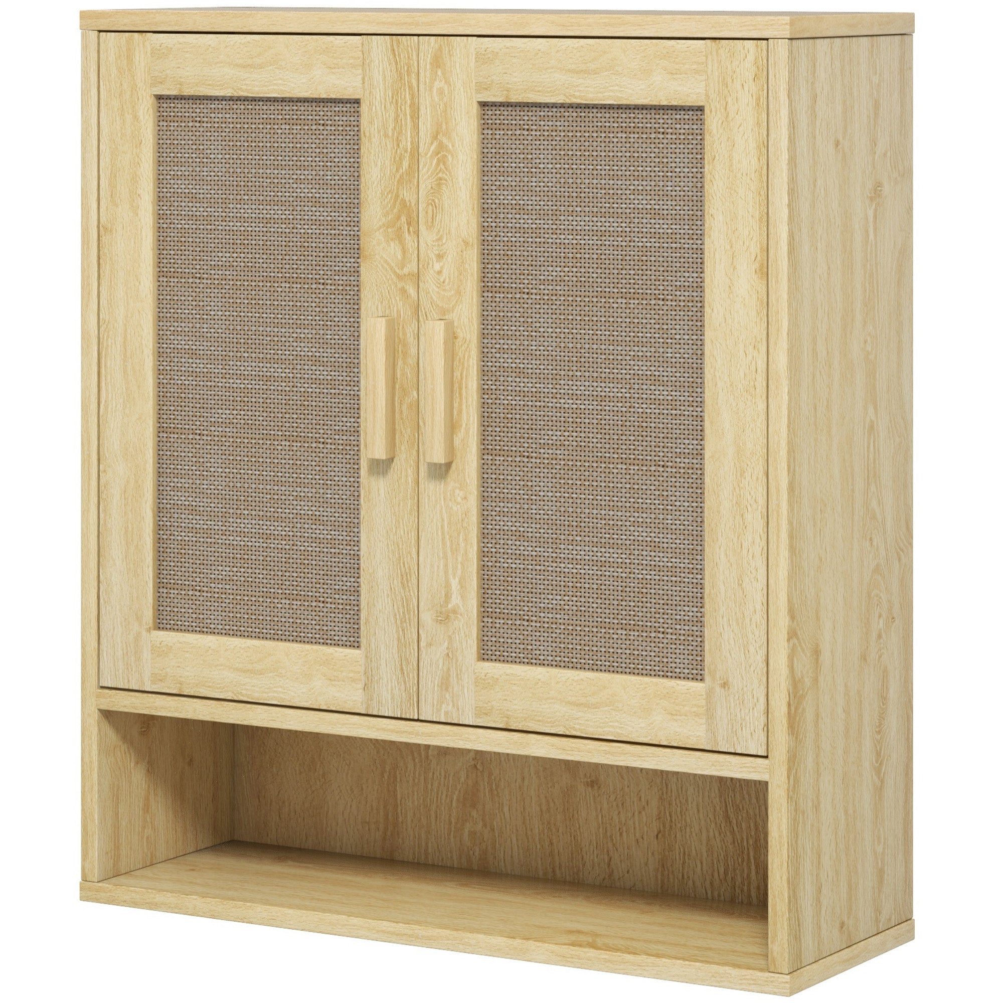 Meuble mural salle de bain, meuble wc suspendu, avec étagère réglable, double porte et étagère ouverte, 59 x 20 x 66,5 cm, effet bois de chêne