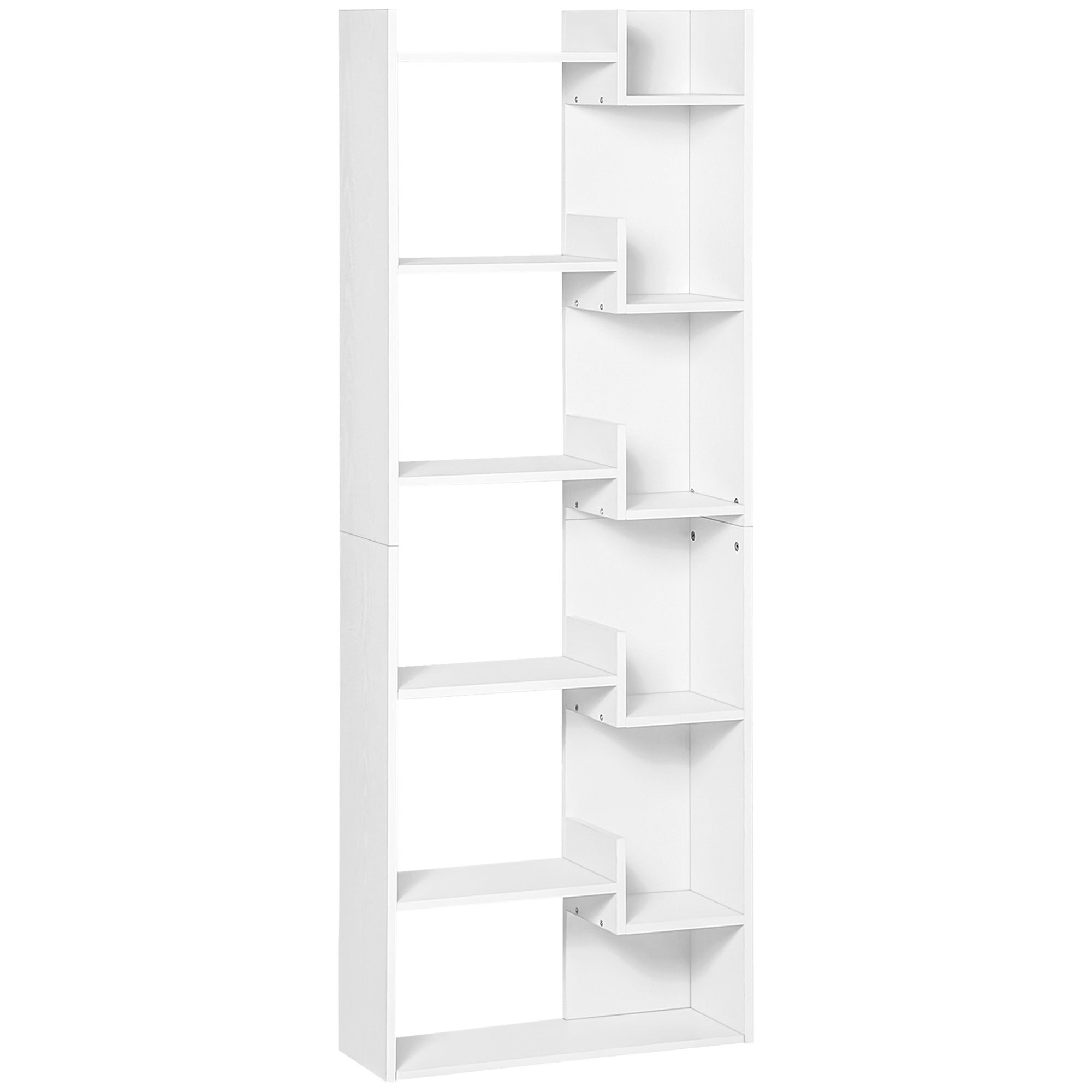 Bibliothèque, étagère de rangement à 6 niveaux, bibliothèque haute, étagère à livres moderne, design irrégulier, pour salon, chambre, bureau, 60 x 21 x 162,5 cm, blanc