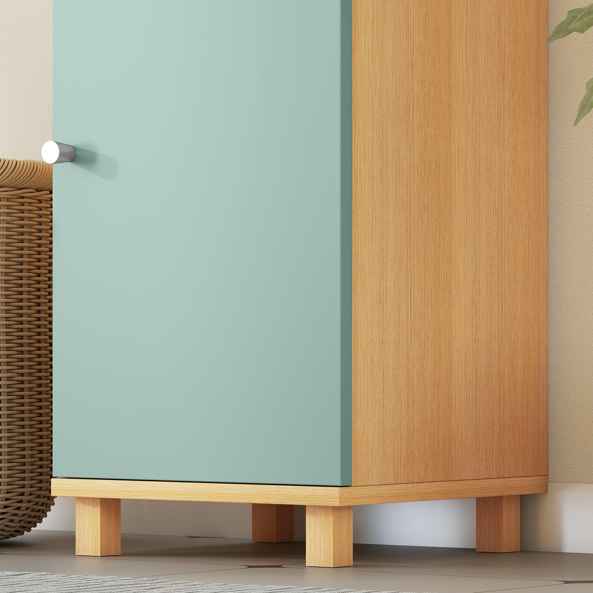 Meuble de salle de bain, meuble de rangement, armoire salle de bain avec 2 placards, 2 compartiments ouverts et étagères réglables, pour salon, petits espaces, 30 x 30 x 166 cm, vert