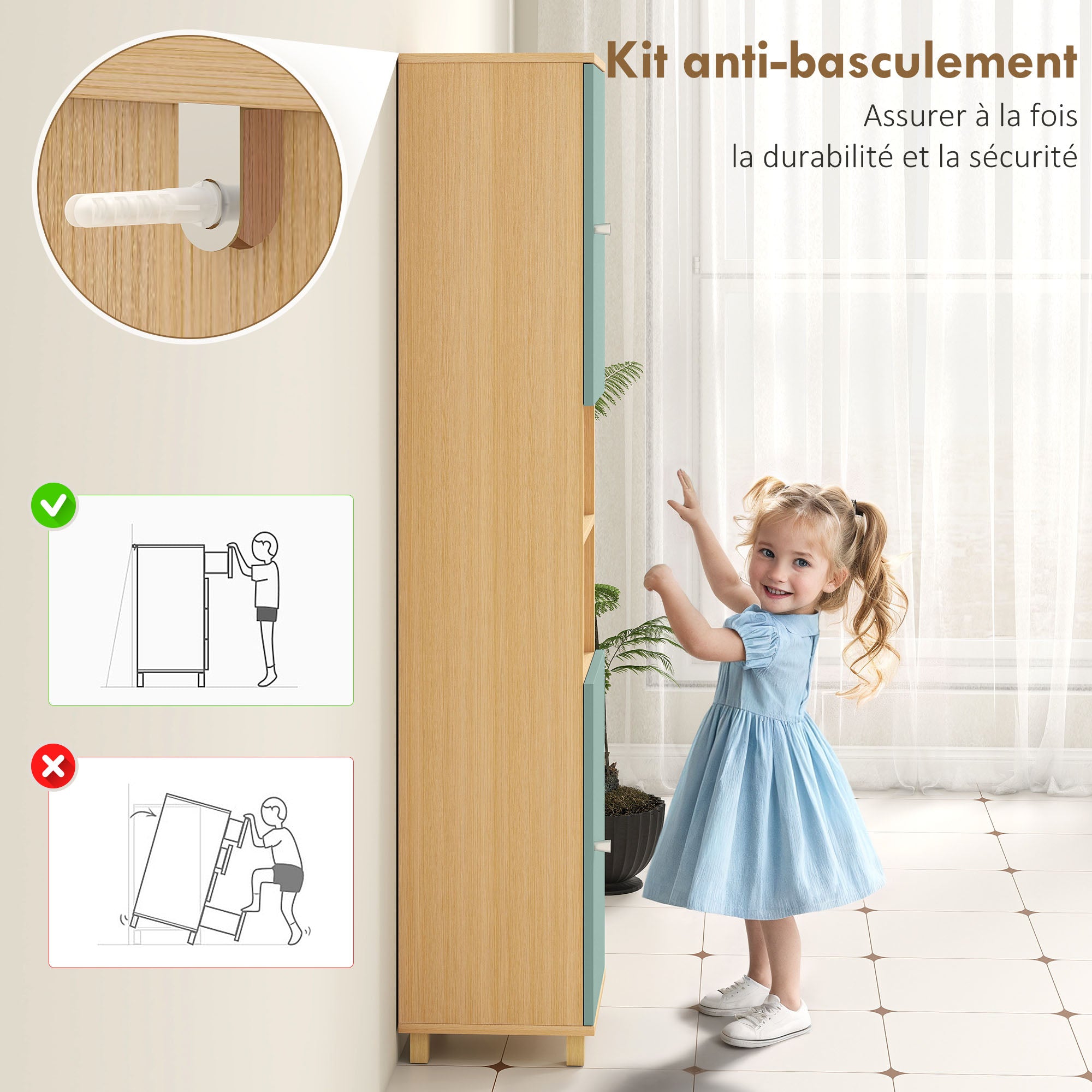 Meuble de salle de bain, meuble de rangement, armoire salle de bain avec 2 placards, 2 compartiments ouverts et étagères réglables, pour salon, petits espaces, 30 x 30 x 166 cm, vert