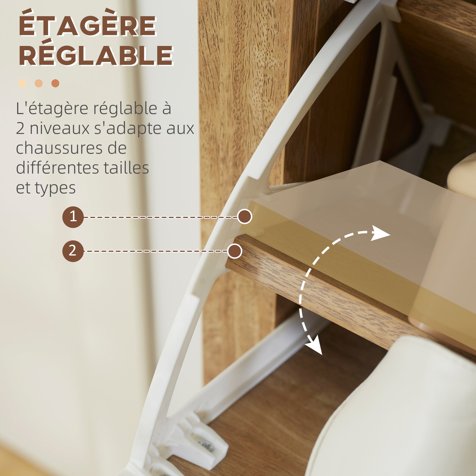 Meuble chaussure entrée, armoire à chaussures avec 3 tiroirs à portes abattants effet cannage rotin et étagère réglable, meuble d'entrée et couloir 18 paires - 80 x 23,5 x 121,5 cm bois naturel