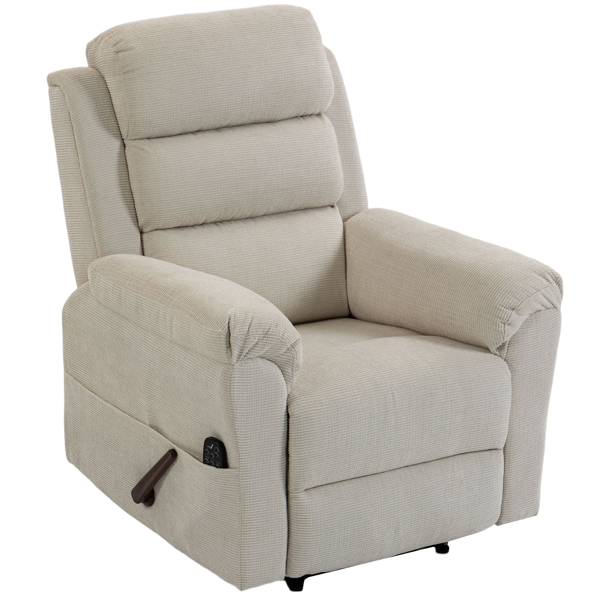 Fauteuil Inclinable de Massage et Chauffage, Fauteuil de Relaxation en Chenille, Appuie-tête Réglable 4 Poches Latérales Assise à Ressorts Repose-Pied, Montage Facile, pour Salon Chambre, Crème