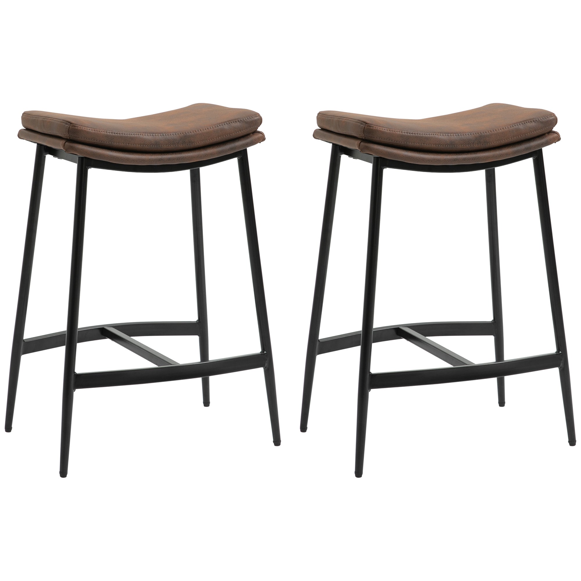 Lot de 2 tabourets de bar chaises hautes avec repose-pieds acier - style industriel - assise incurvée - 48,5 x 38,5 x 68,5 cm marron noir