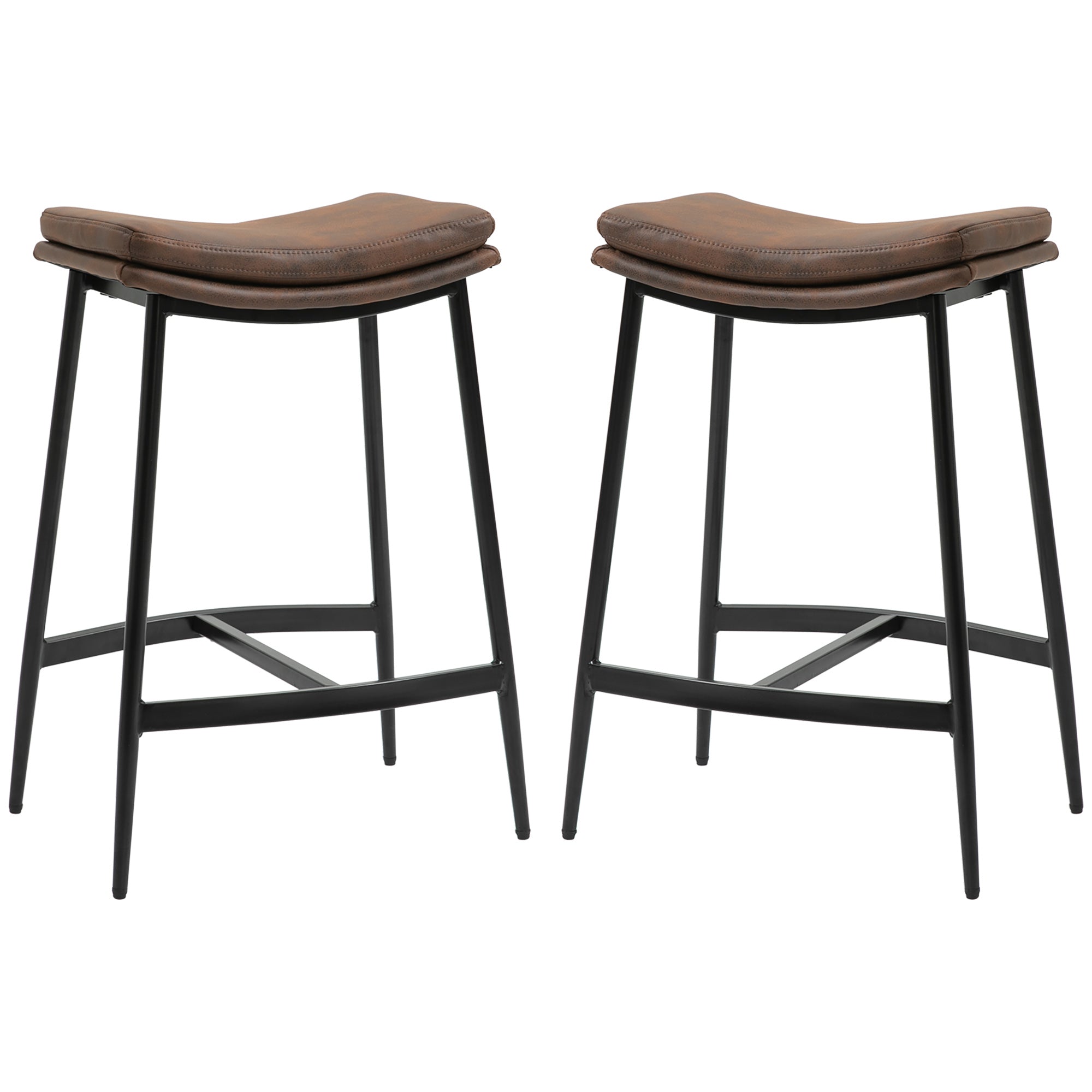 Lot de 2 tabourets de bar chaises hautes avec repose-pieds acier - style industriel - assise incurvée - 48,5 x 38,5 x 68,5 cm marron noir