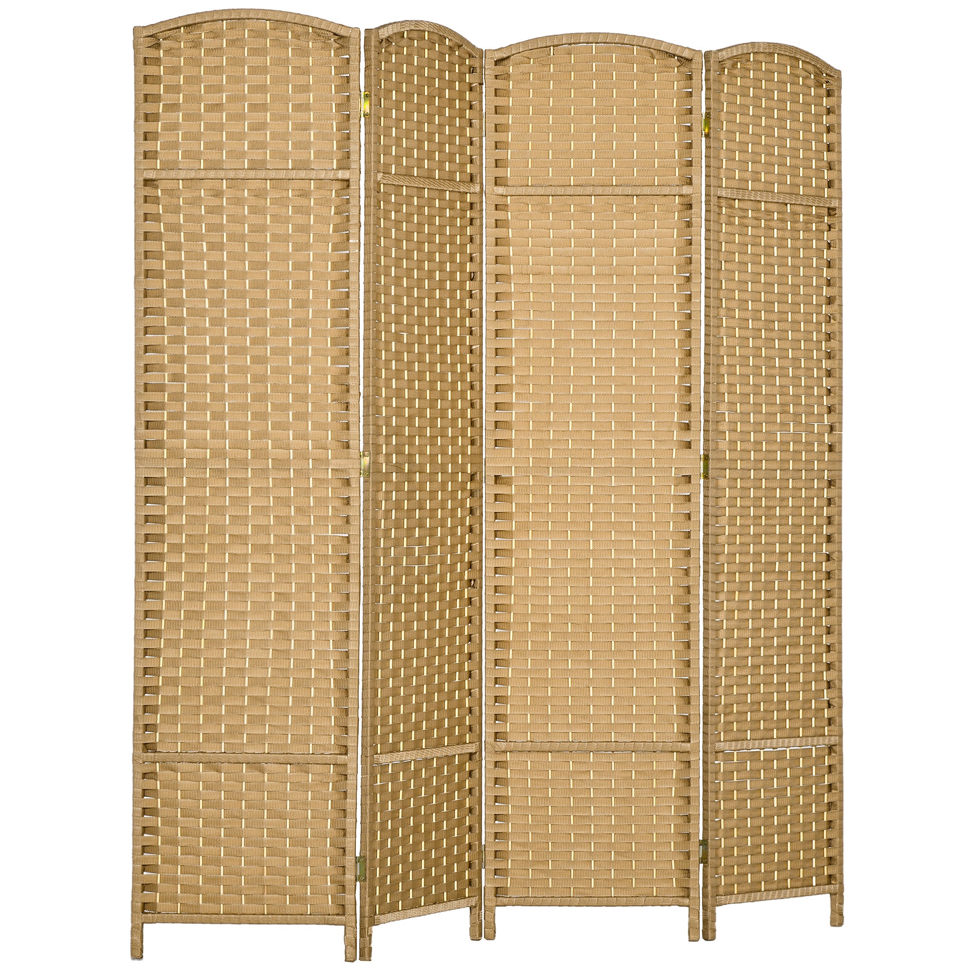 Paravent interieur en bois 4 panneaux 160 x 170 cm séparateur de pièce pliable avec finition tissée, closion de séparation pour salon, chambre à coucher, maison, bois naturel