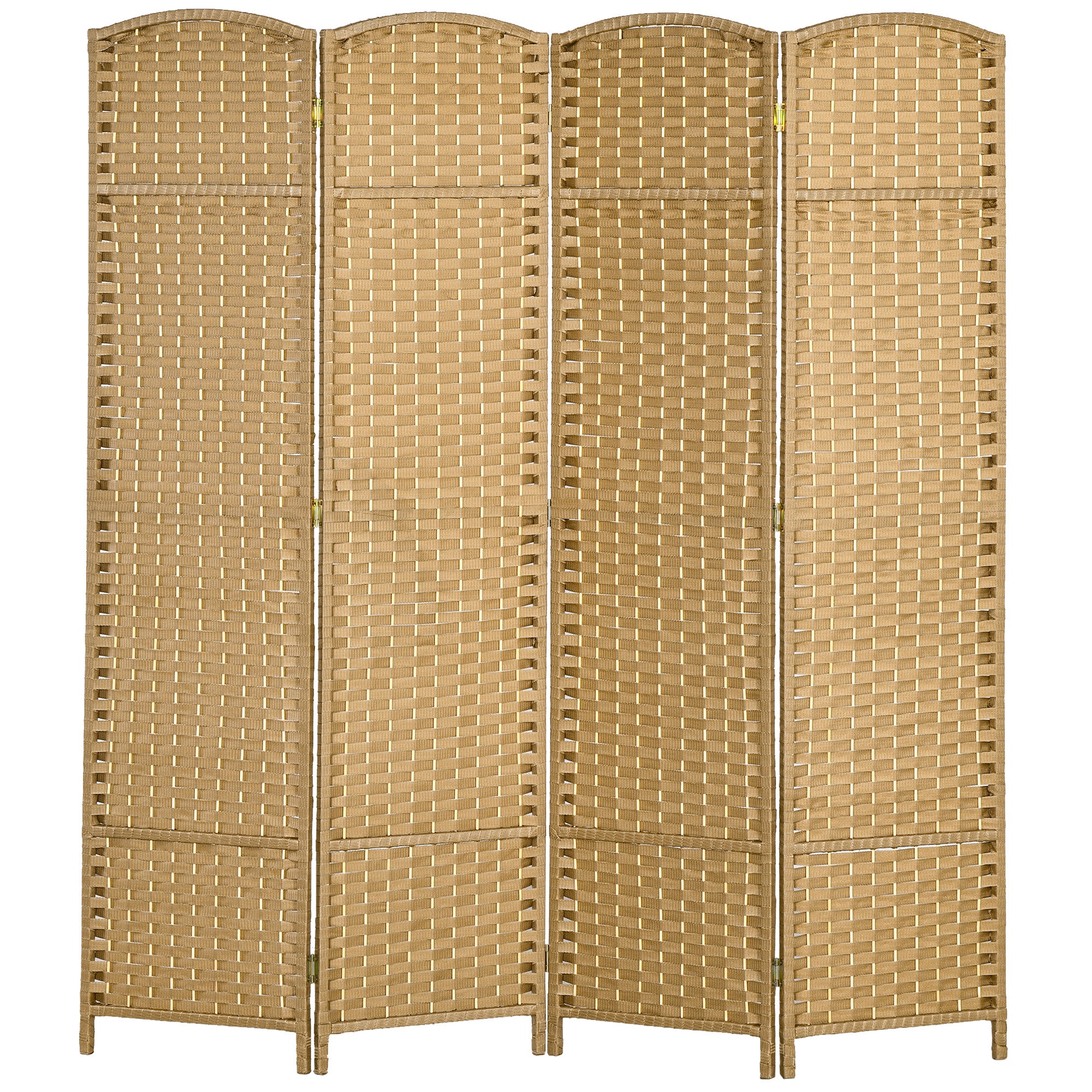 Paravent interieur en bois 4 panneaux 160 x 170 cm séparateur de pièce pliable avec finition tissée, closion de séparation pour salon, chambre à coucher, maison, bois naturel