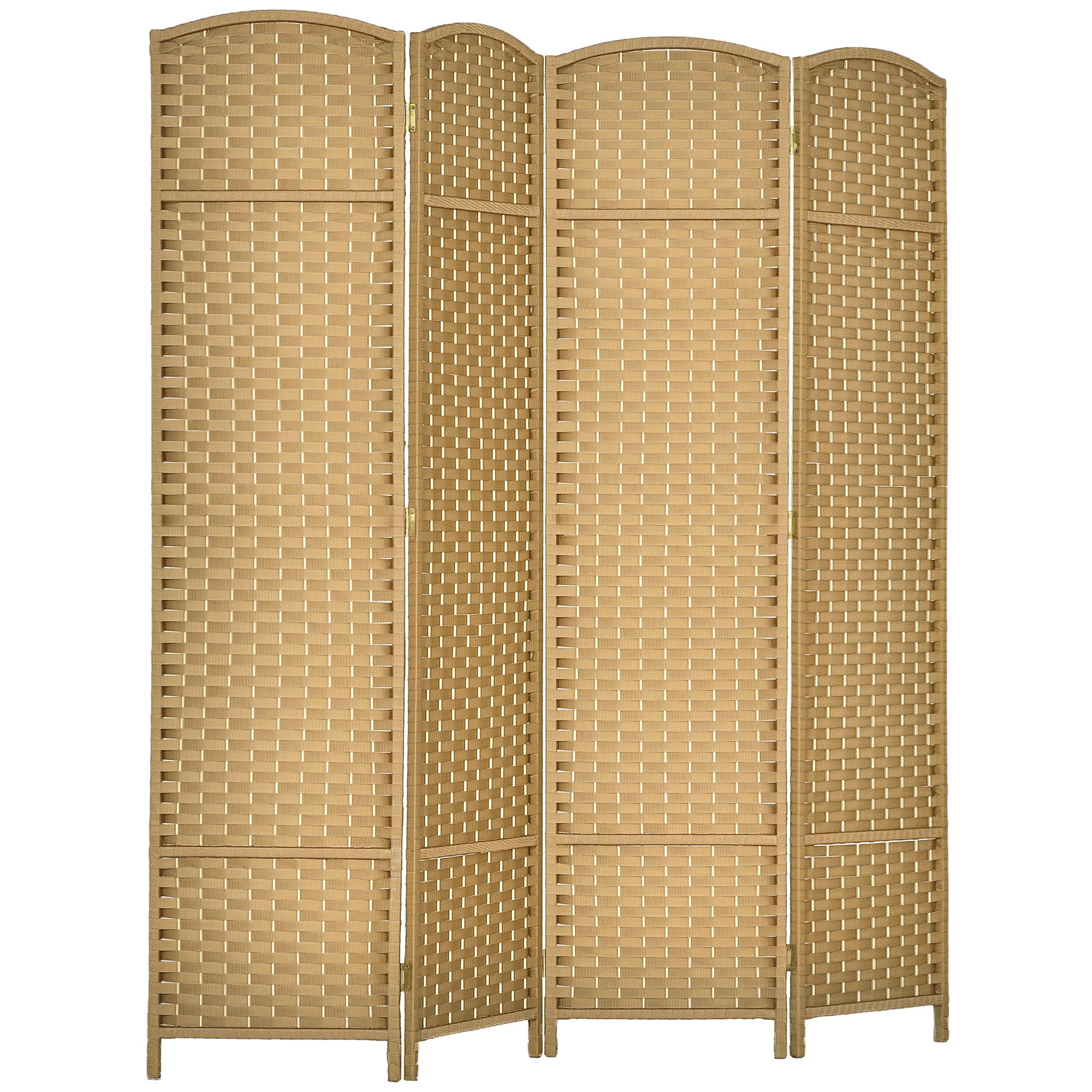 Paravent interieur en bois 4 panneaux 160 x 170 cm séparateur de pièce pliable avec finition tissée, closion de séparation pour salon, chambre à coucher, maison, bois naturel