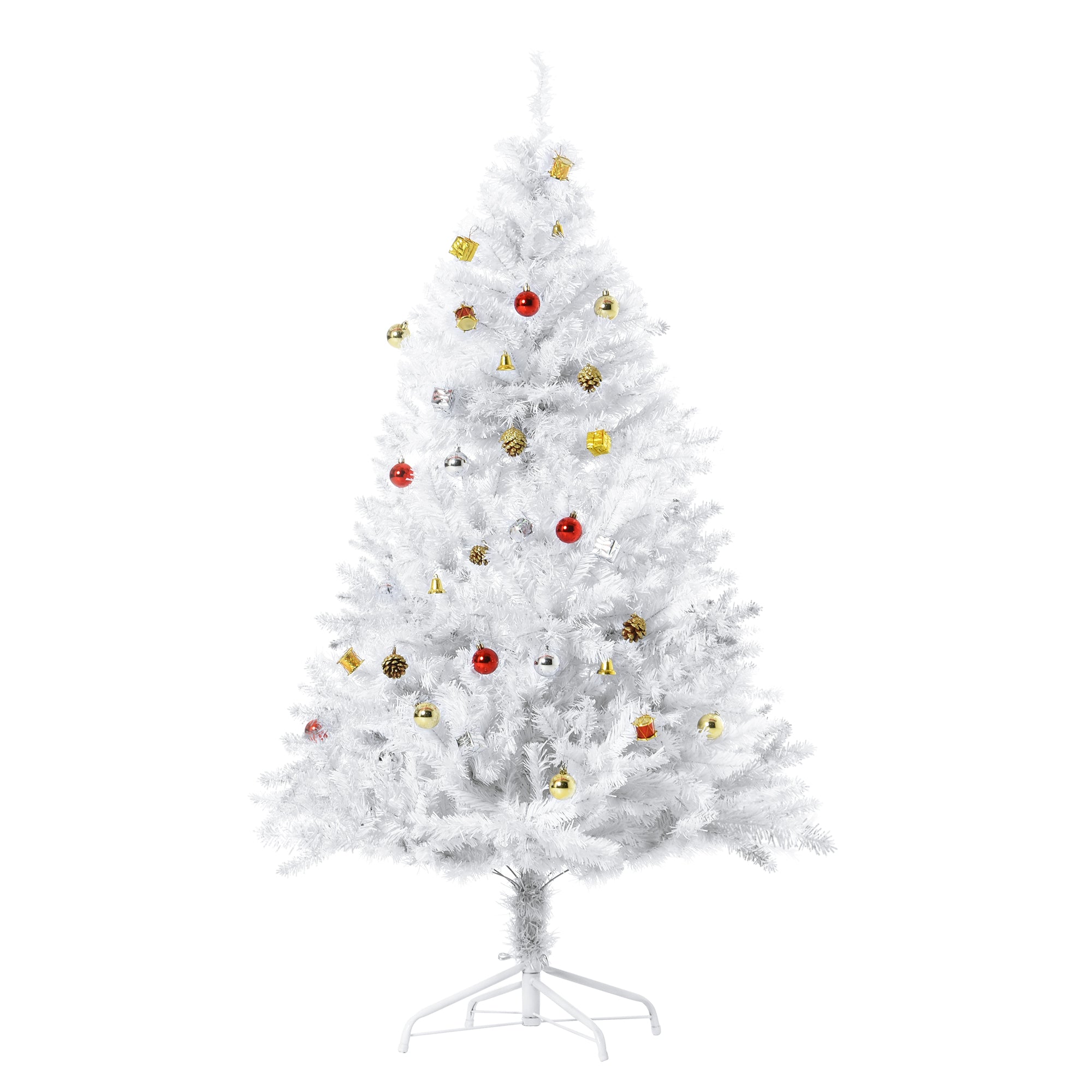 Sapin Arbre de Noël Artificiel Blanc 150 cm 680 Branches avec Nombreux Accessoires variés
