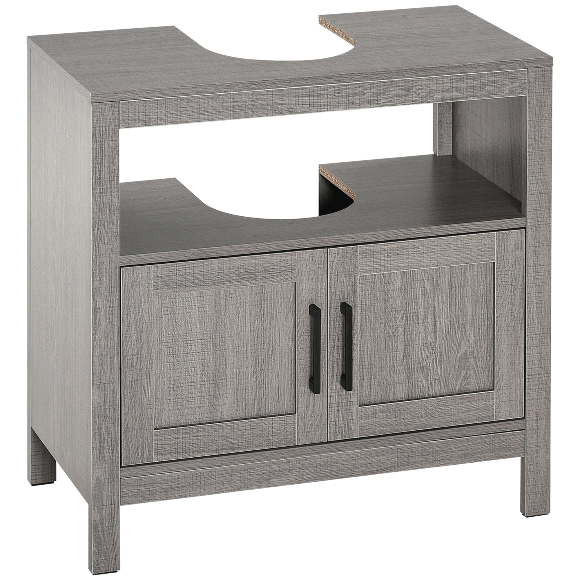 Meuble sous lavabo meuble sous évier meuble de salle de bain sous lavabo avec 2 portes et étagère - 60 x 30 x 60 cm - gris