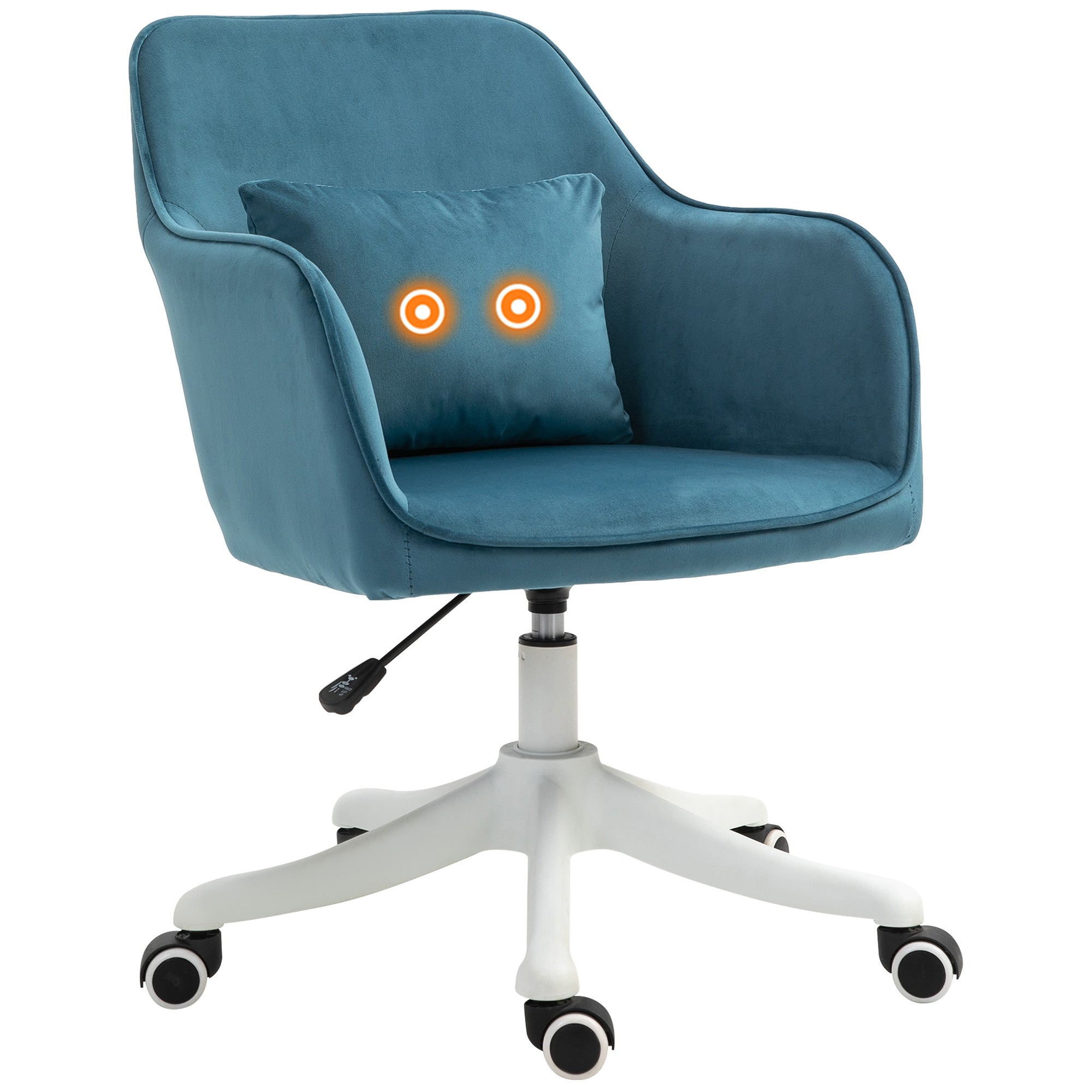 Chaise de bureau velours fauteuil bureau massant coussin lombaire intégré hauteur réglable pivotante 360° bleu