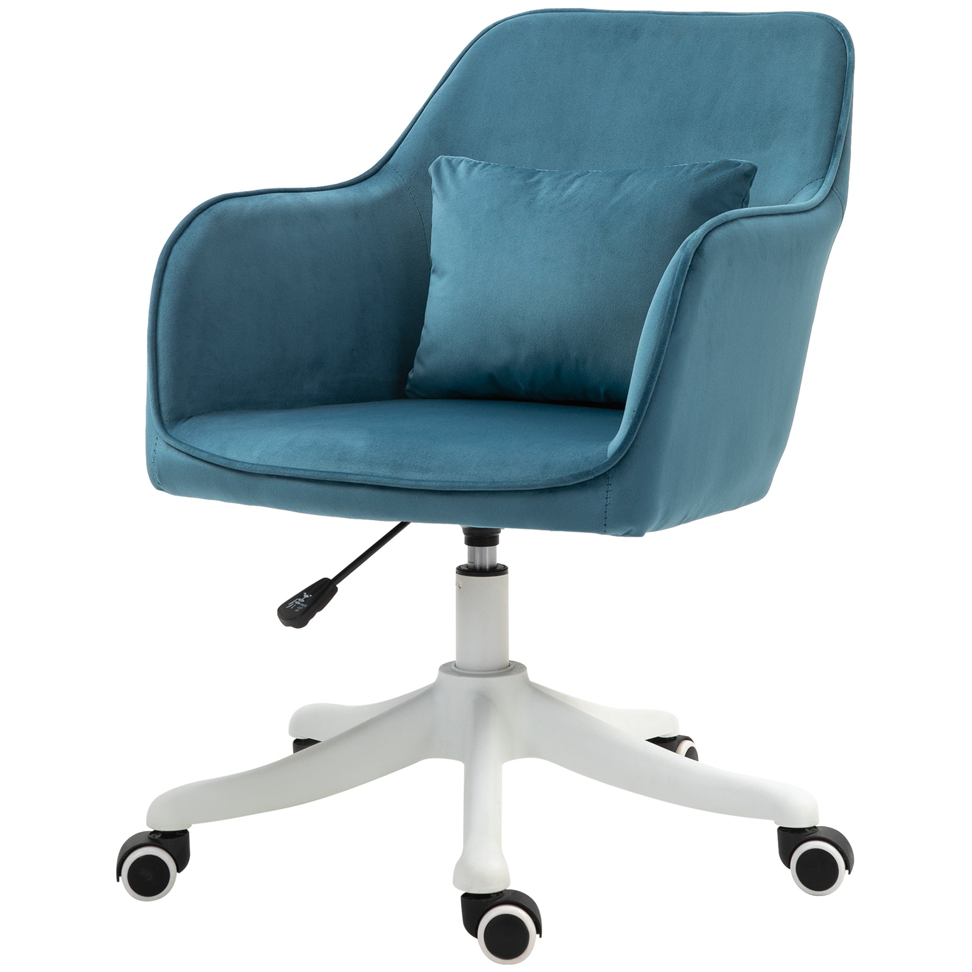 Chaise de bureau velours fauteuil bureau massant coussin lombaire intégré hauteur réglable pivotante 360° bleu