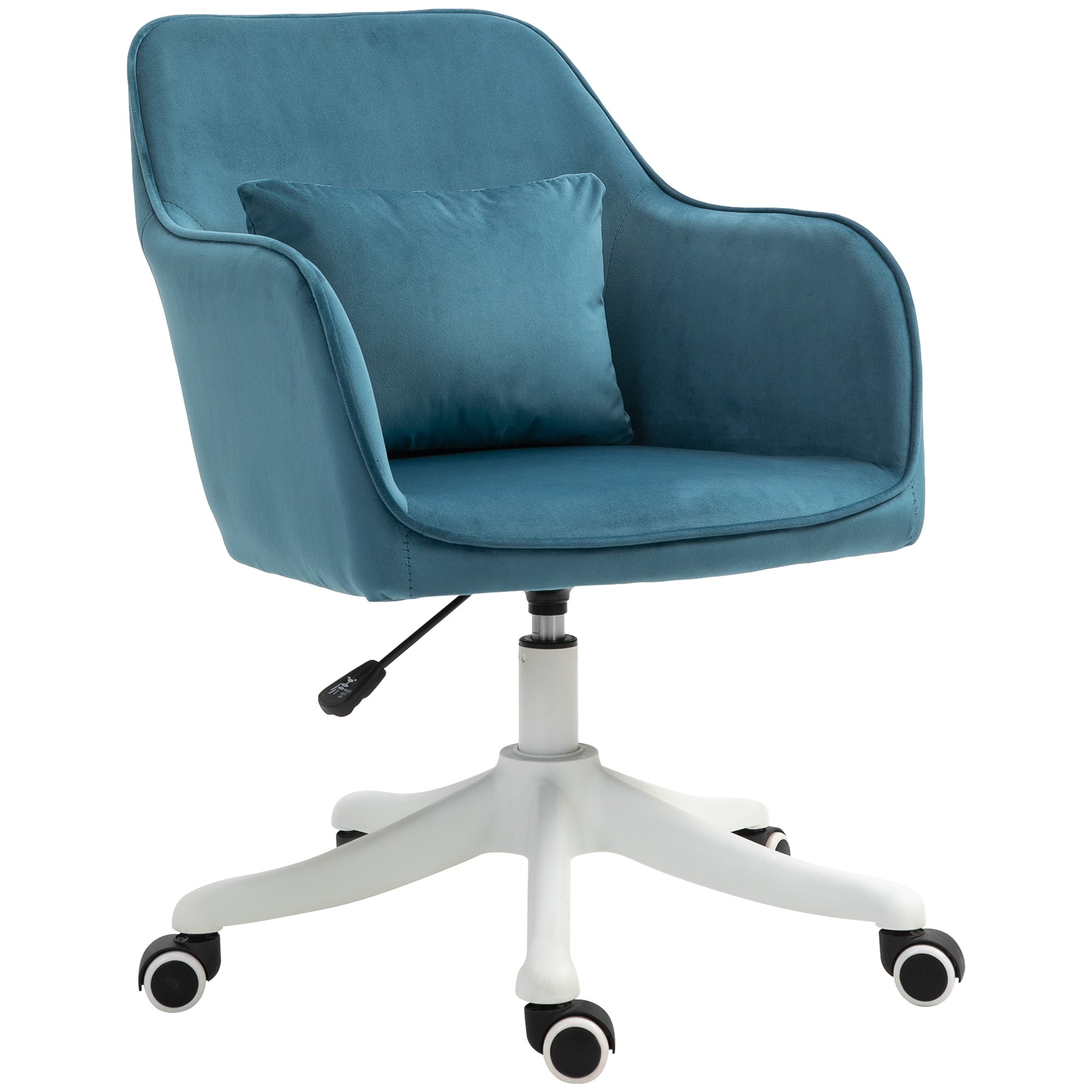Chaise de bureau velours fauteuil bureau massant coussin lombaire intégré hauteur réglable pivotante 360° bleu