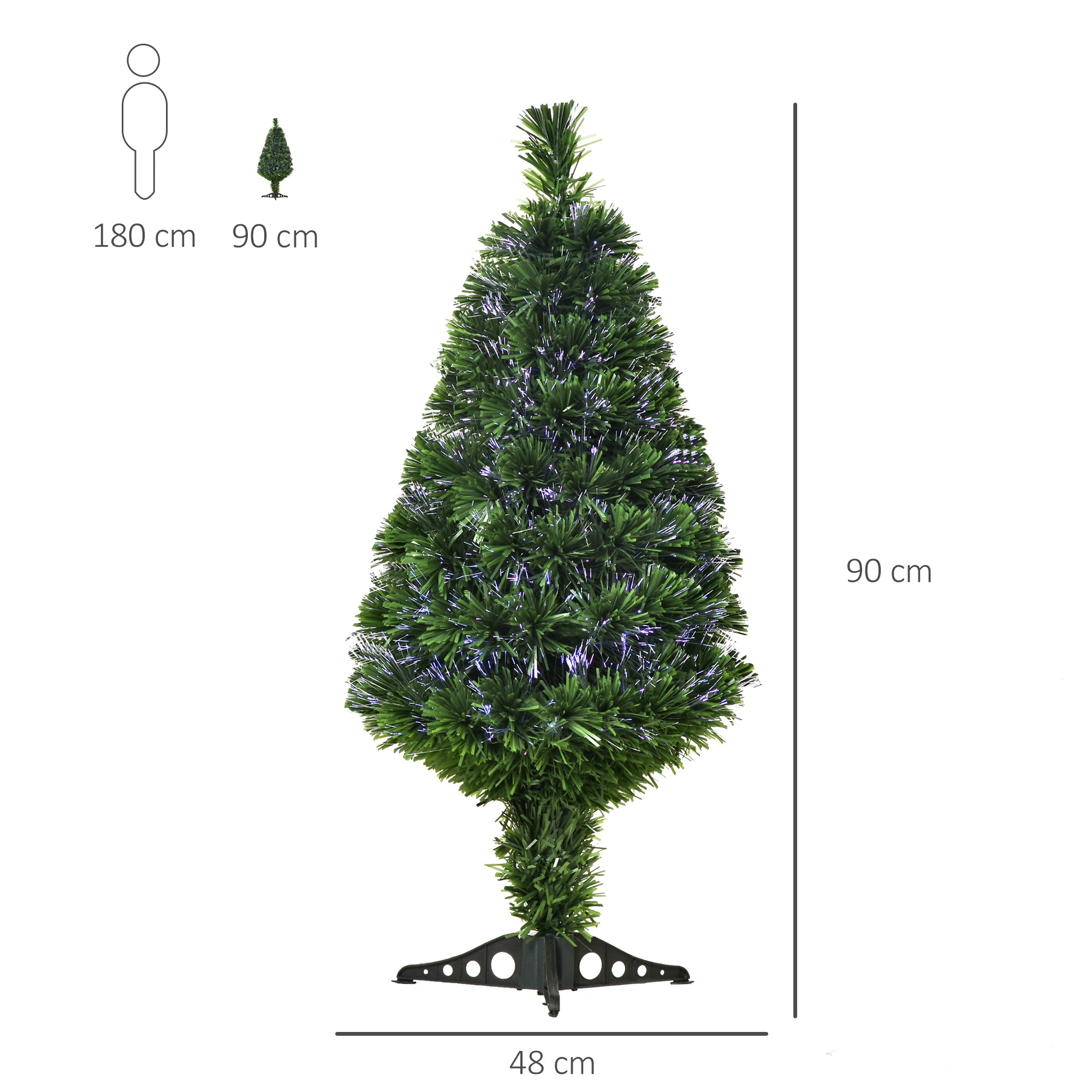 Sapin de Noël Artificiel Lumineux 90H cm Fibre Optique Multicolore + Support Pied 90 Branches Vert