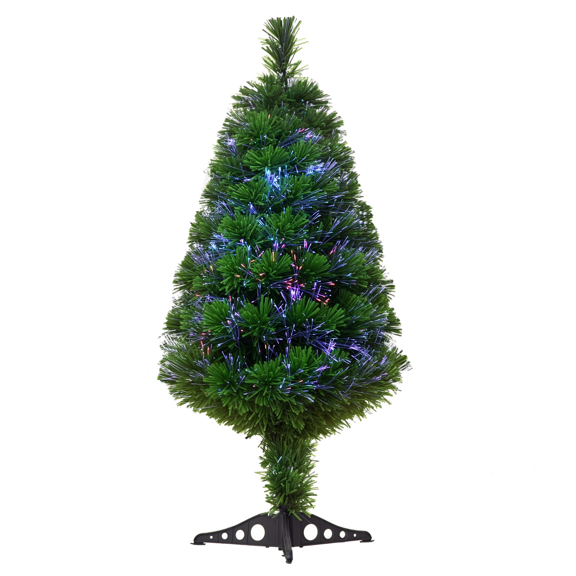 Sapin de Noël Artificiel Lumineux 90H cm Fibre Optique Multicolore + Support Pied 90 Branches Vert