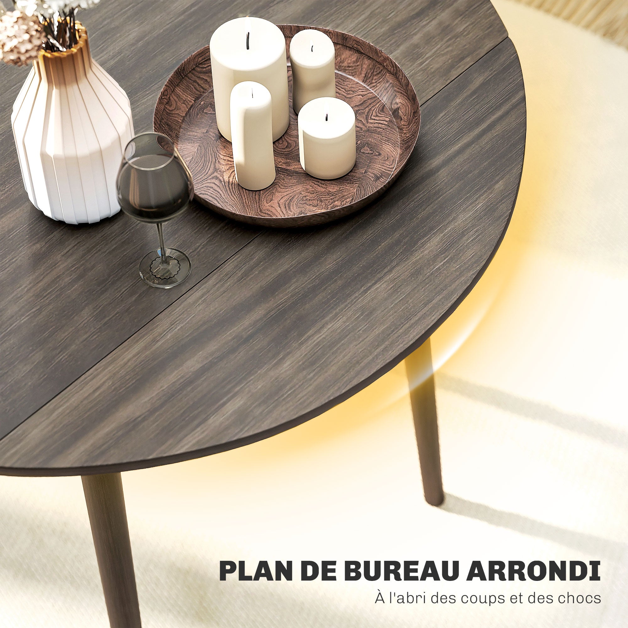 Table à manger pliante, table de cuisine ronde Ø 89 cm pour 4 personnes avec 2 abattants, pieds en bois de pin, design nordique, pour petits espaces, gris