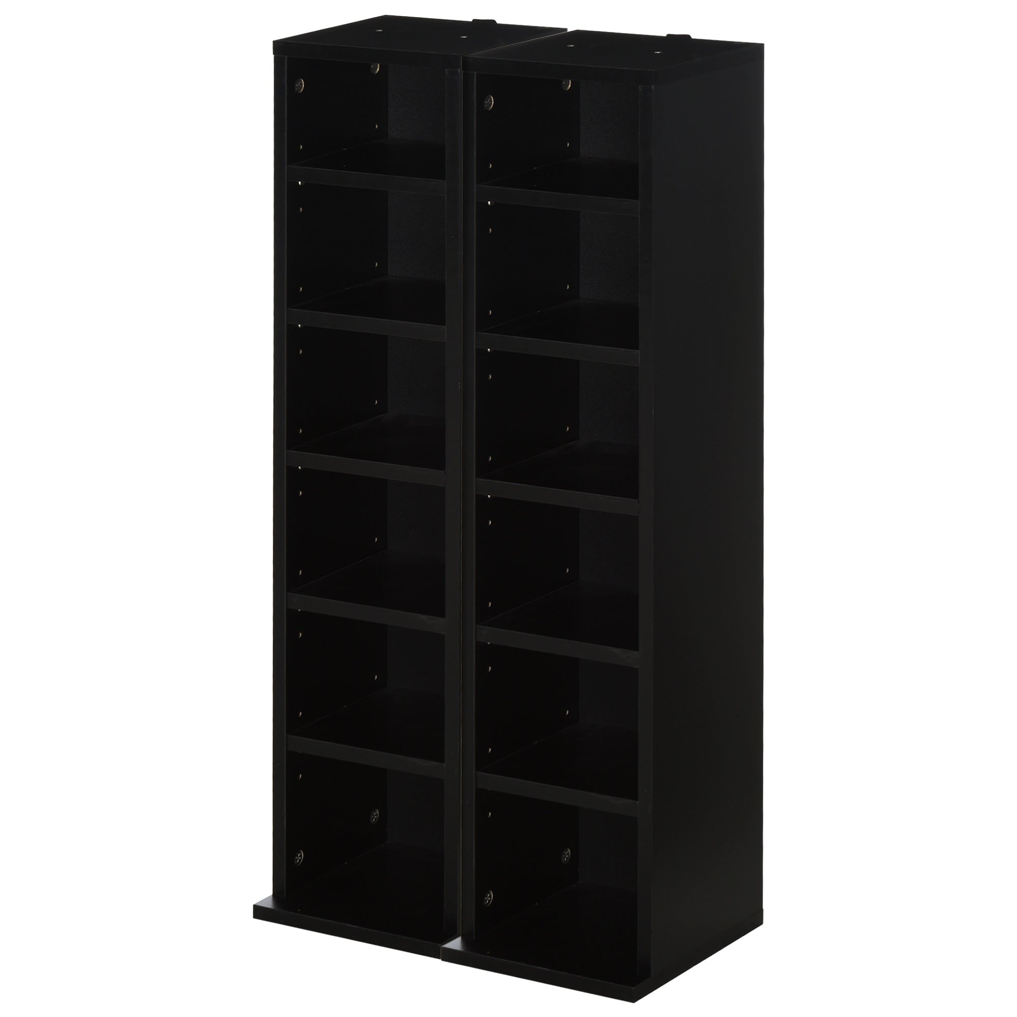 Lot de 2 étagères colonnes armoire de rangement CD-DVD 6 + 6 compartiments 21 x 22,5 x 88,5 cm capacité max. 204 CD noir