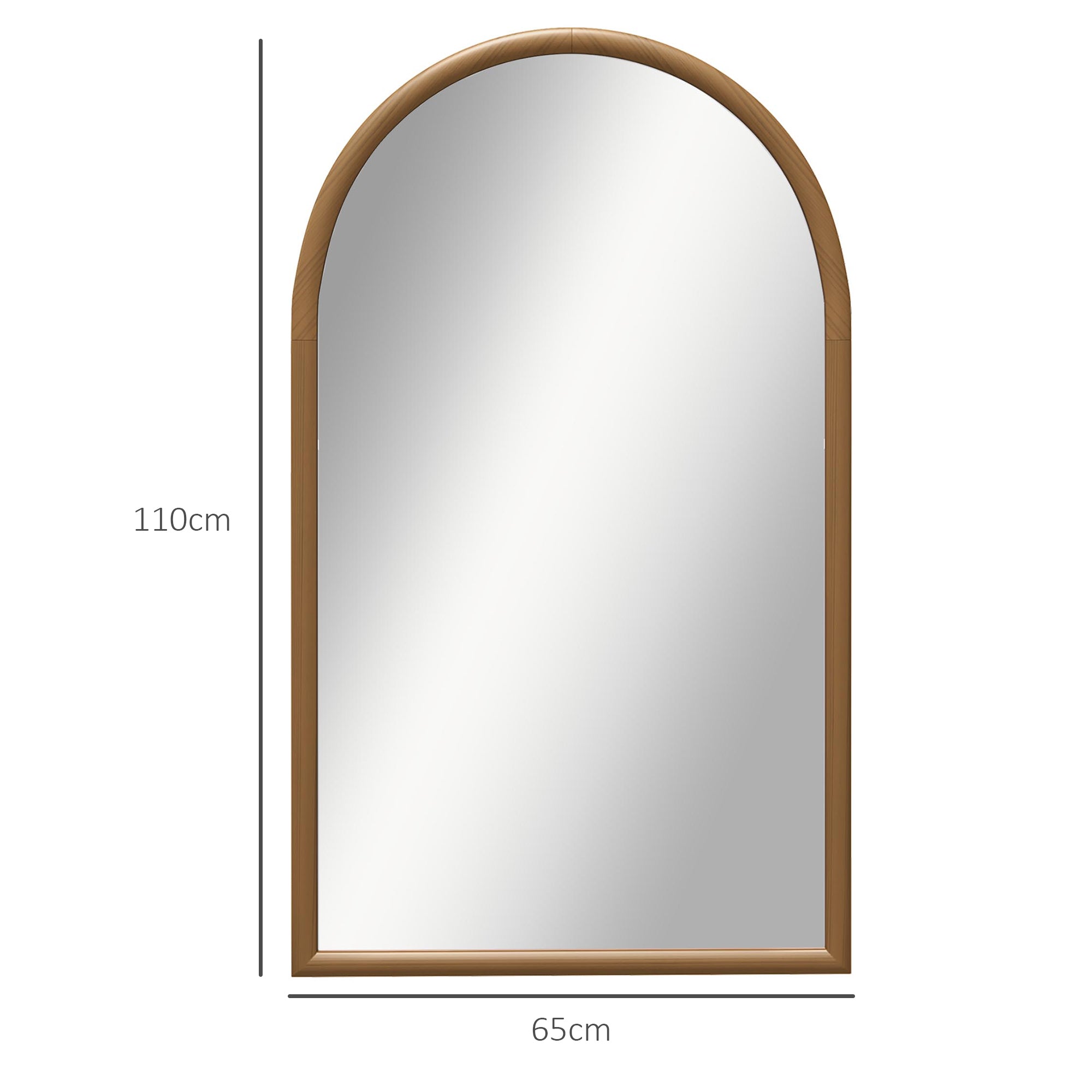 Miroir mural arche, 110 x 65 cm Cadre en bois, Miroir arqué pour le salon, la chambre, l'entrée, brun foncé