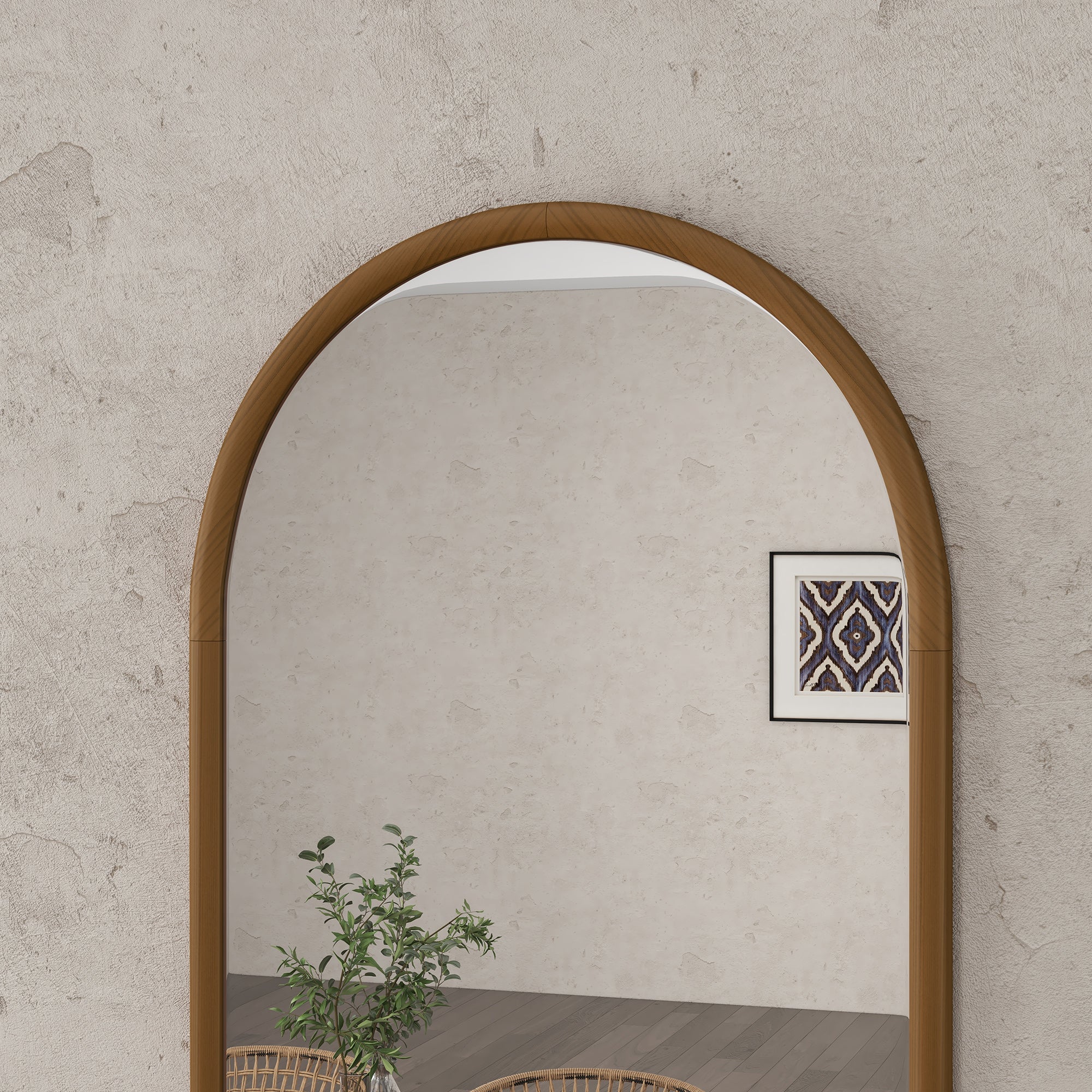 Miroir mural arche, 110 x 65 cm Cadre en bois, Miroir arqué pour le salon, la chambre, l'entrée, brun foncé