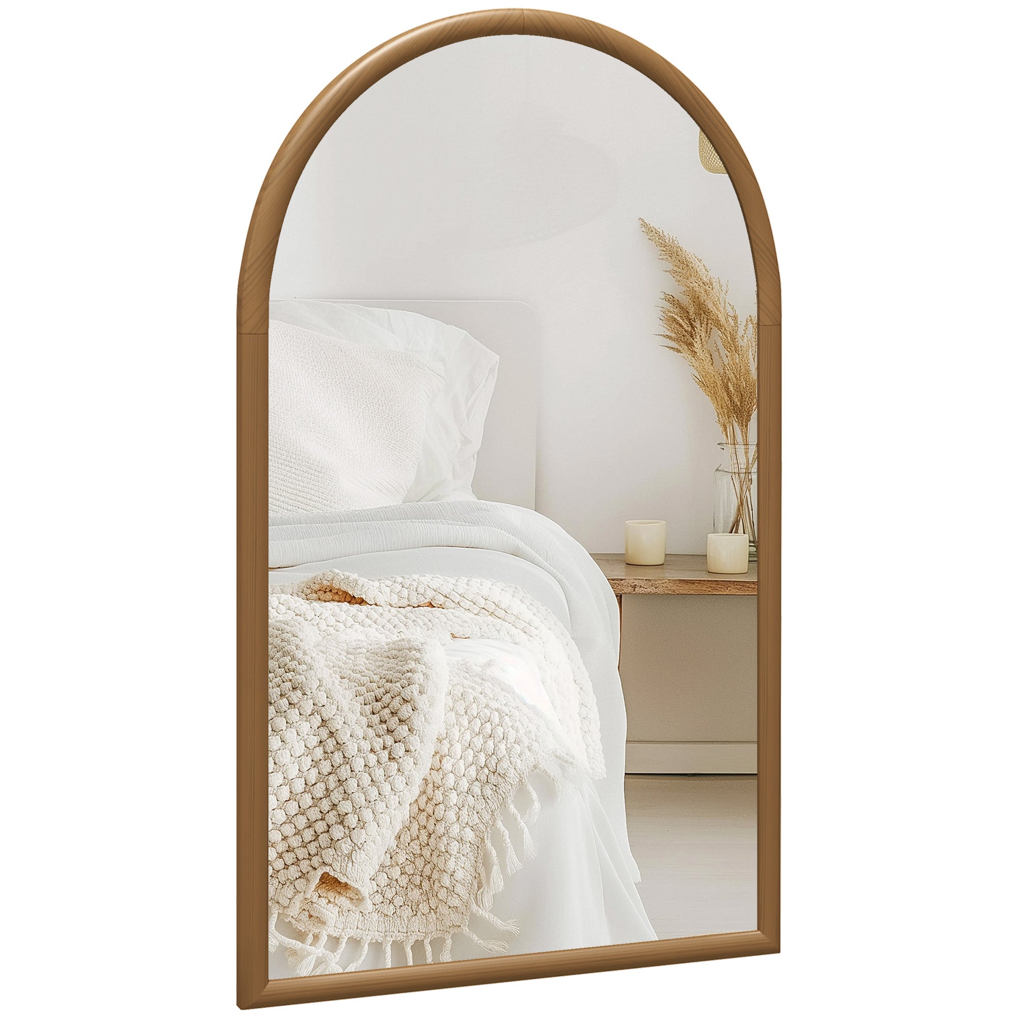 Miroir mural arche, 110 x 65 cm Cadre en bois, Miroir arqué pour le salon, la chambre, l'entrée, brun foncé