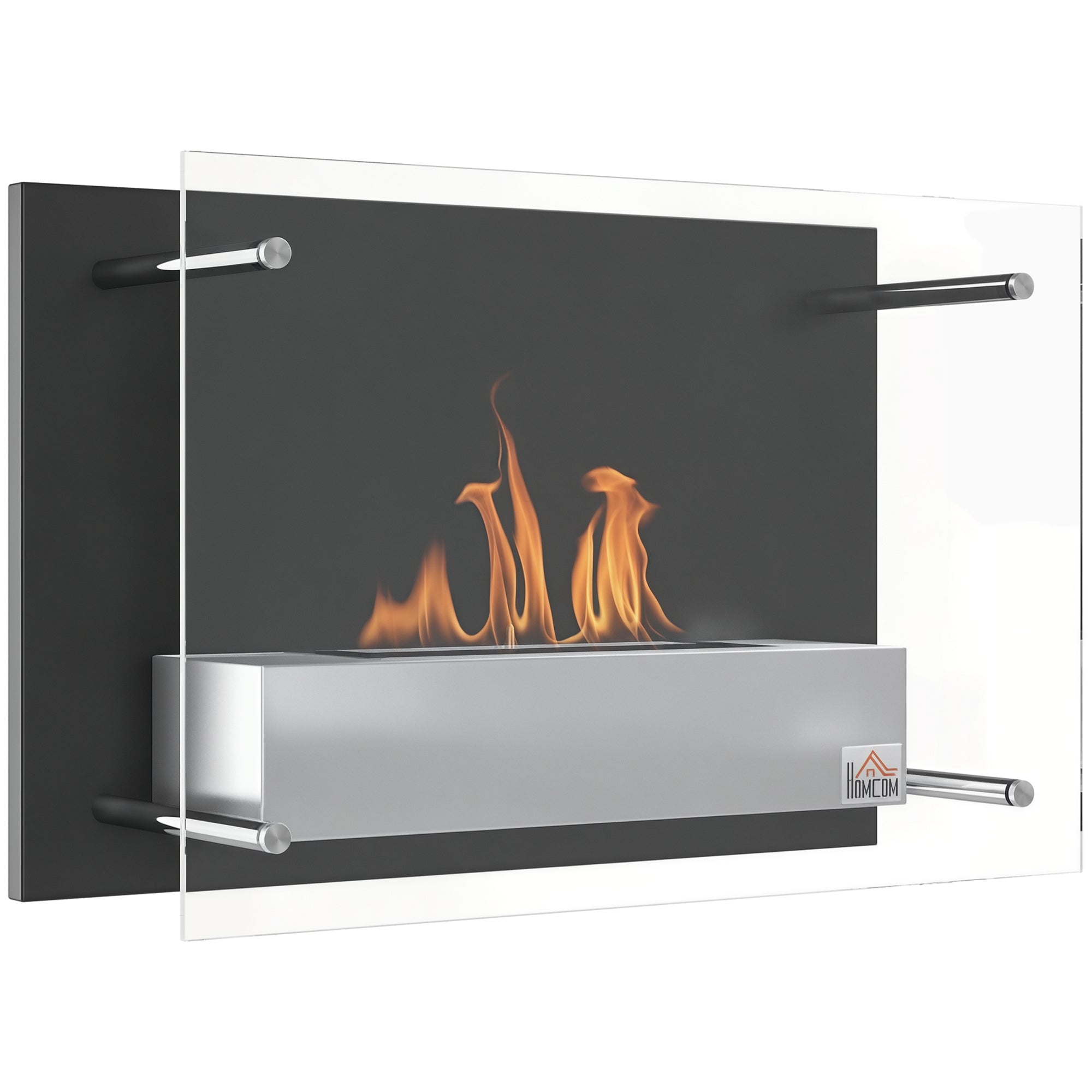 Cheminée bioéthanol Murale encastrable brûleur 1.5 L, environ 3 h de durée de combustion dim. 60L x 22l x 40H cm Couverture 20-25 m² Acier inox