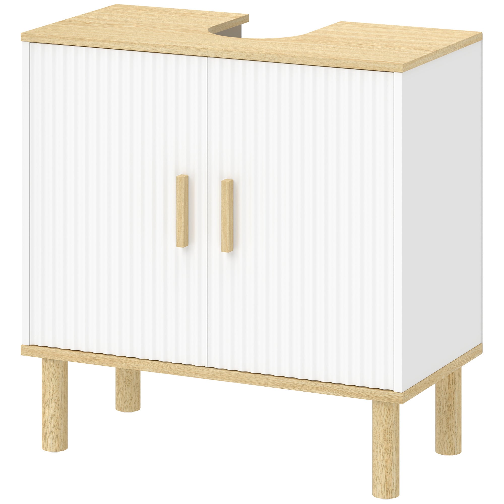 Meuble sous lavabo, meuble de salle de bain avec 2 portes et étagère réglable, armoire de salle de bains sous lavabo, style moderne, 60 x 30 x 61 cm, blanc